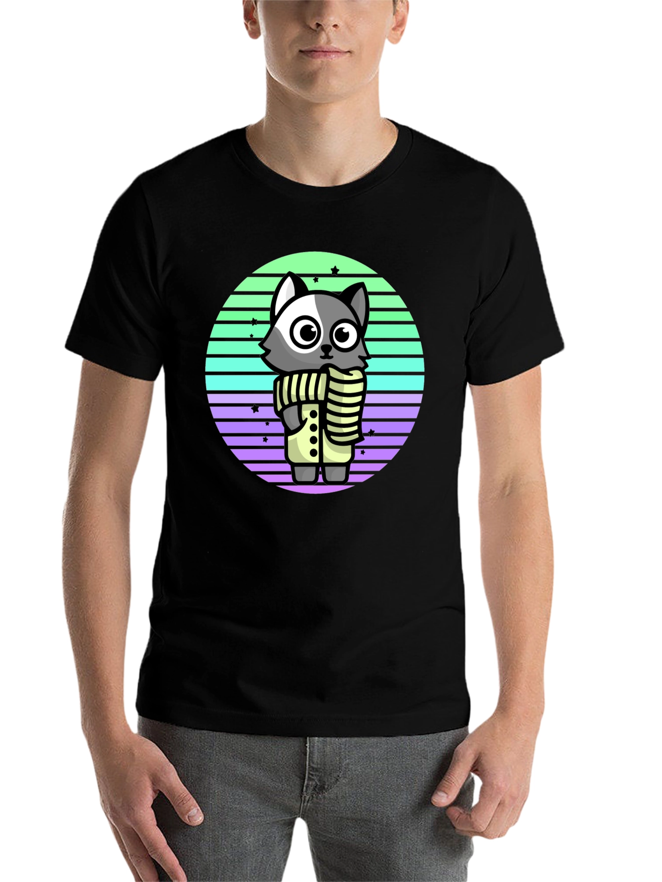 Black Cute Raccoon T-Shirt - Retro Style view 7