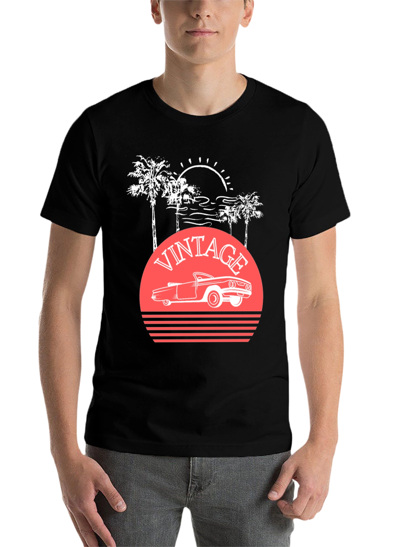 Black Vintage Car Sunset T-Shirt view 7