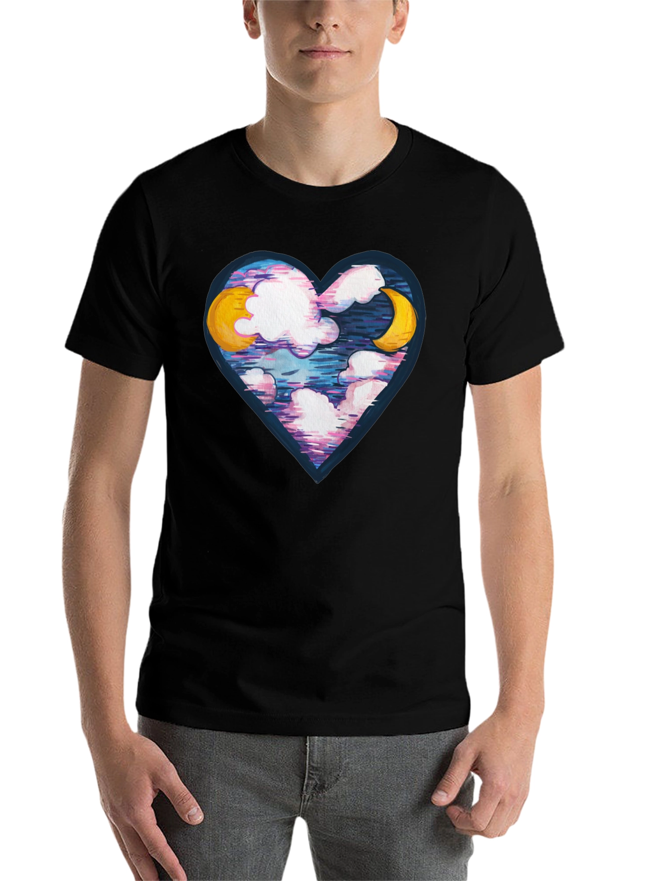 Black Moon and Clouds Heart Graphic Tee - Black view 7