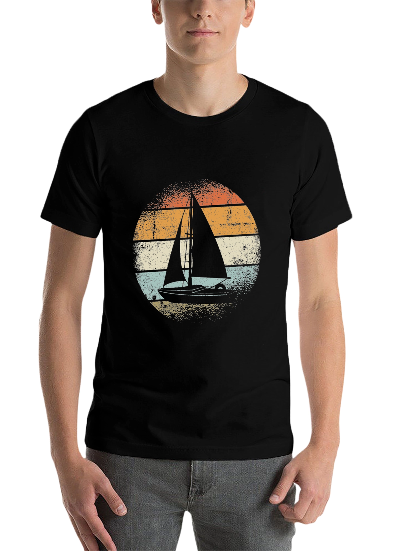 Black Vintage Sailboat Graphic Tee - Black view 7
