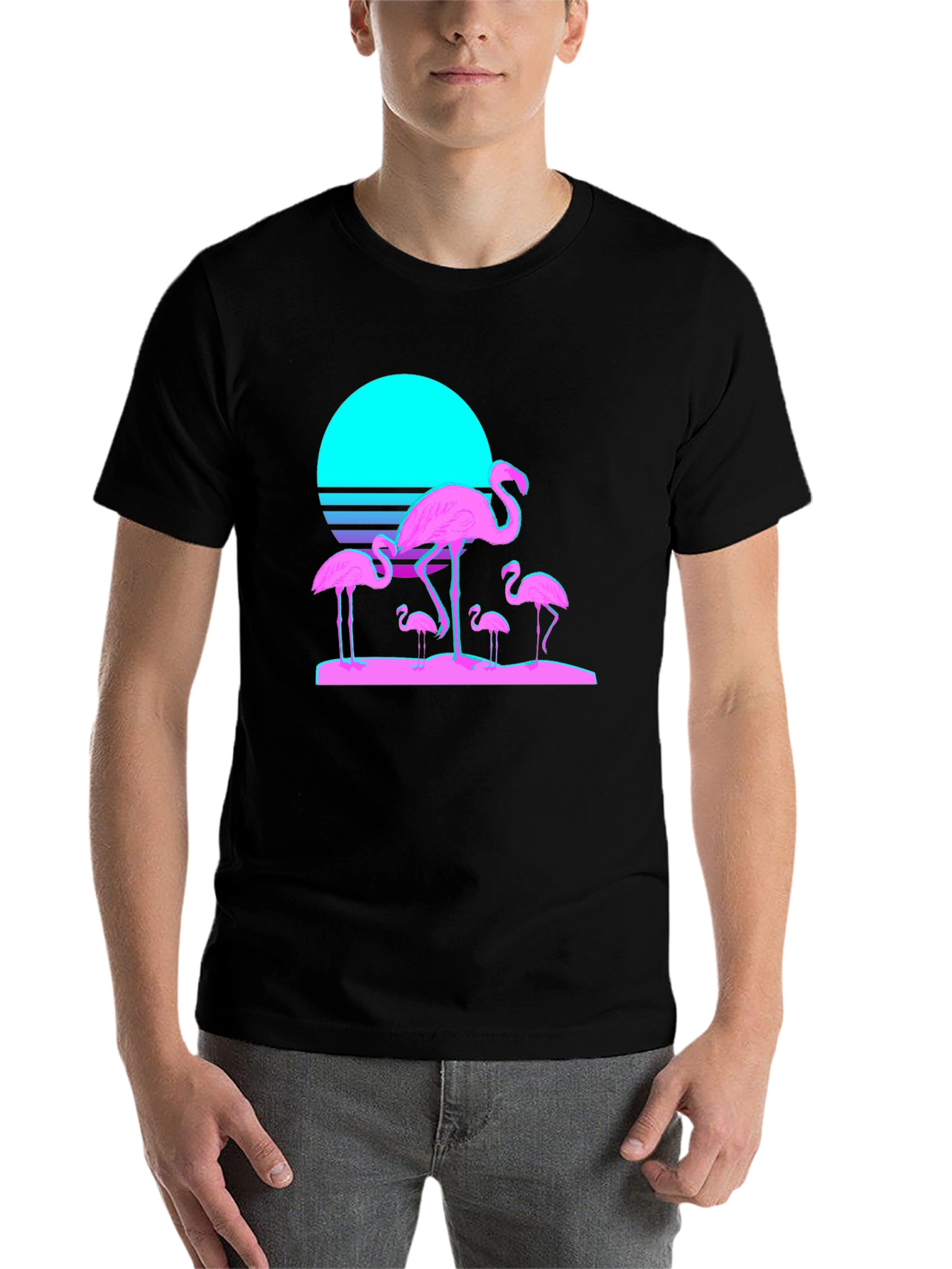 Black Retro Flamingo T-Shirt - Black Cotton Blend view 7