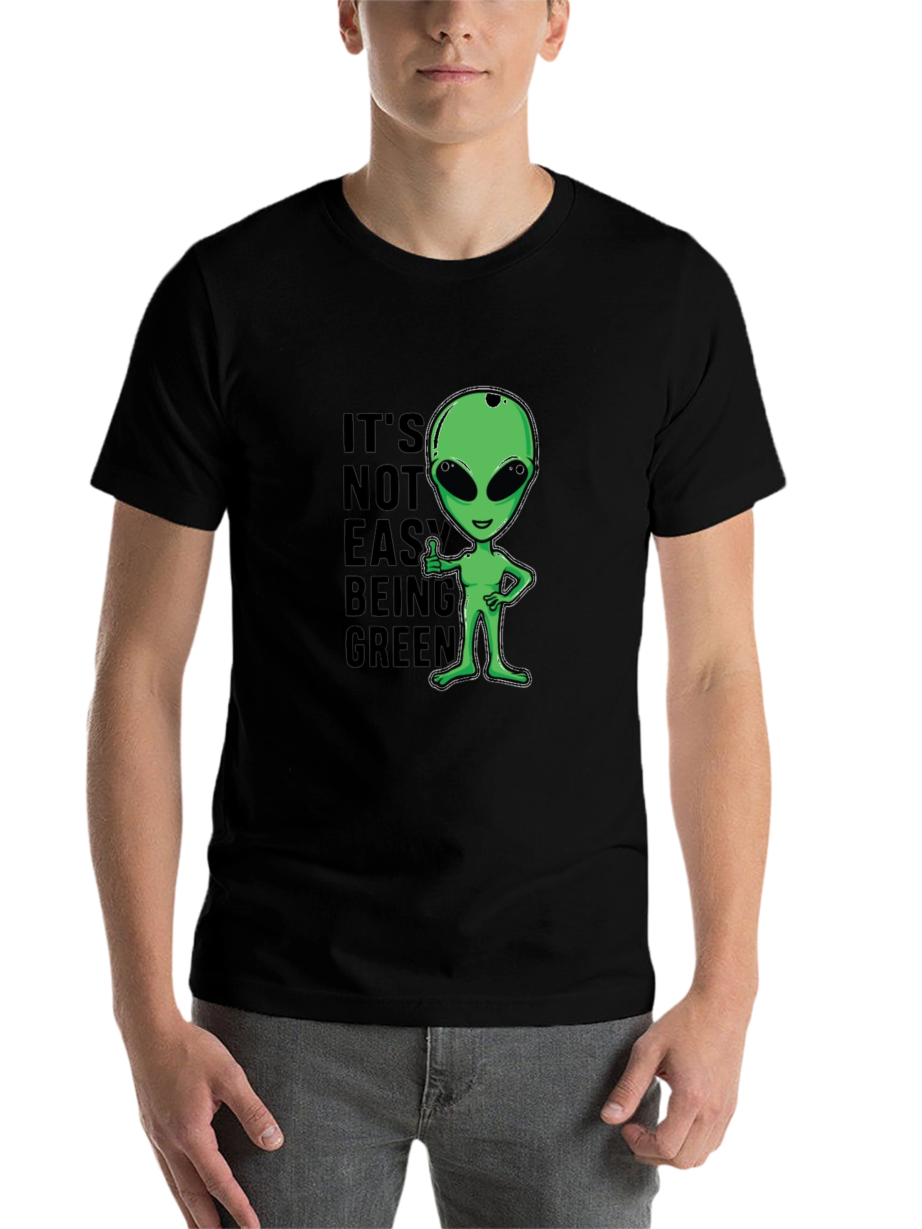 Black It's Not Easy Being Green Alien Graphic T-Shirt view 7