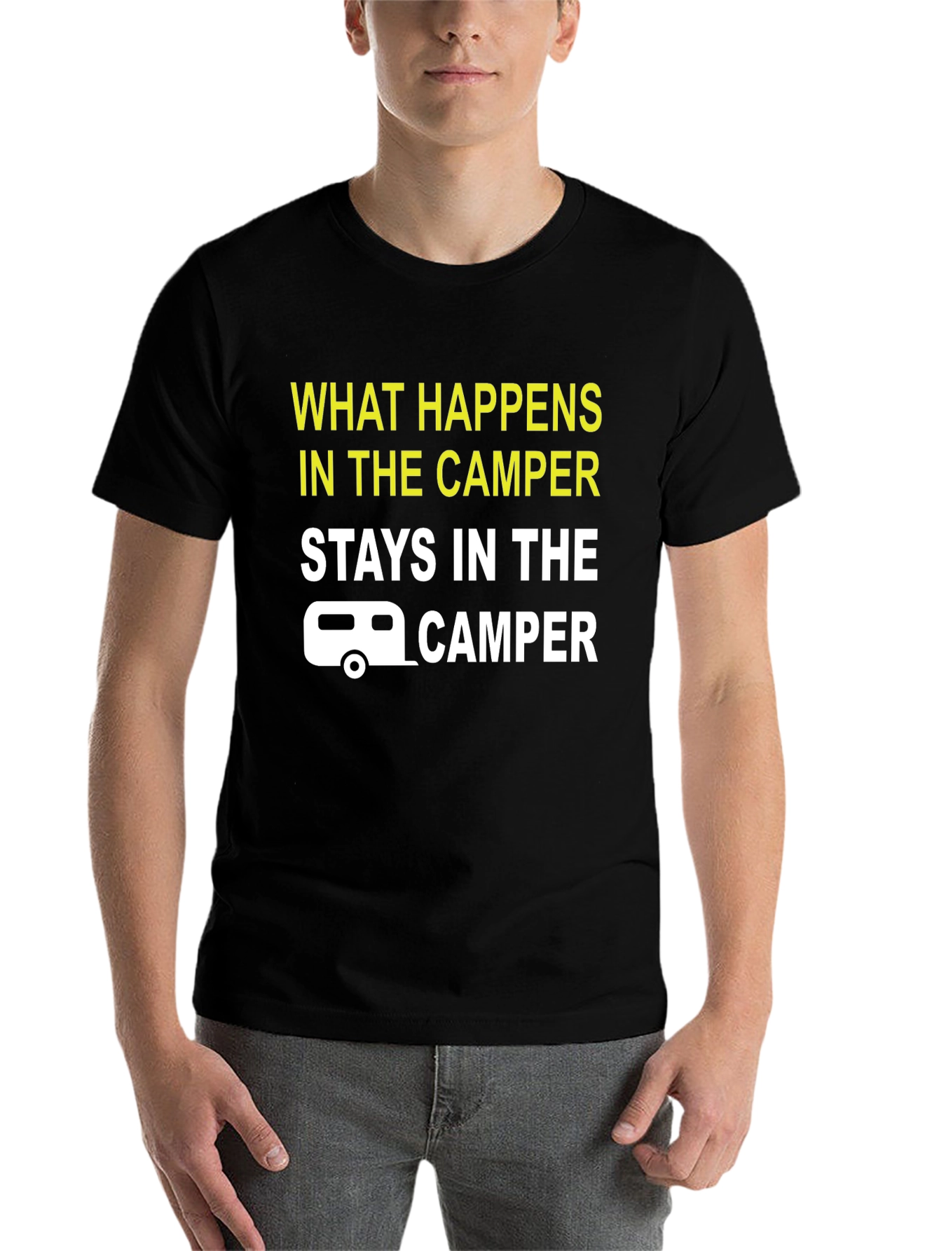Black Camper T-Shirt: What Happens in the Camper Stays view 7