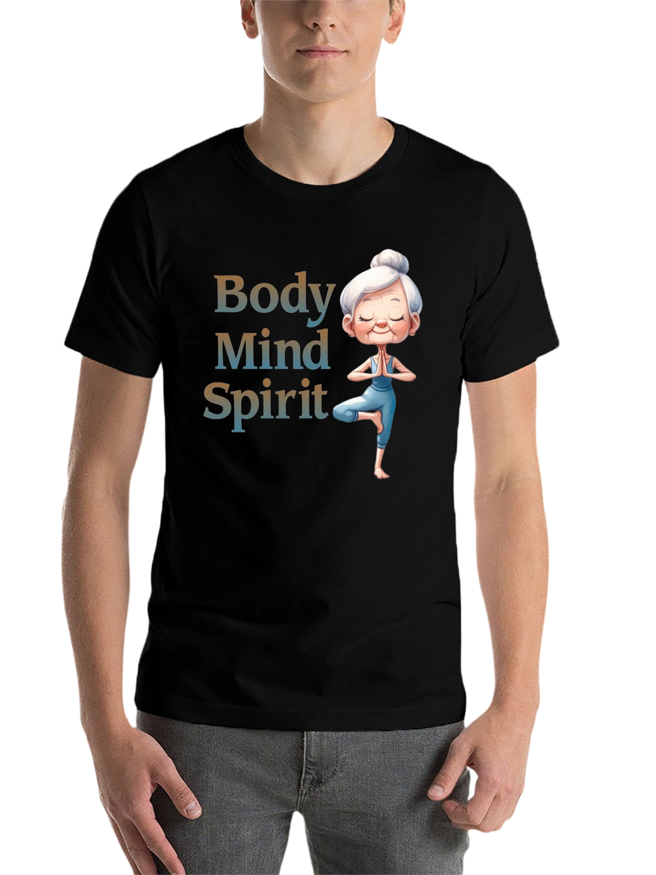 Black Body Mind Spirit Yoga T-Shirt - Zen Granny Tee view 7