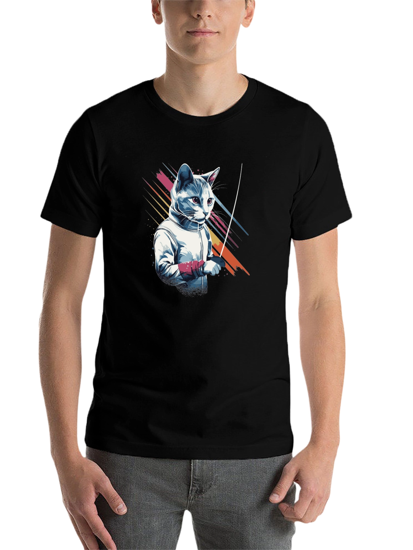 Black Fencing Cat Graphic T-Shirt view 7