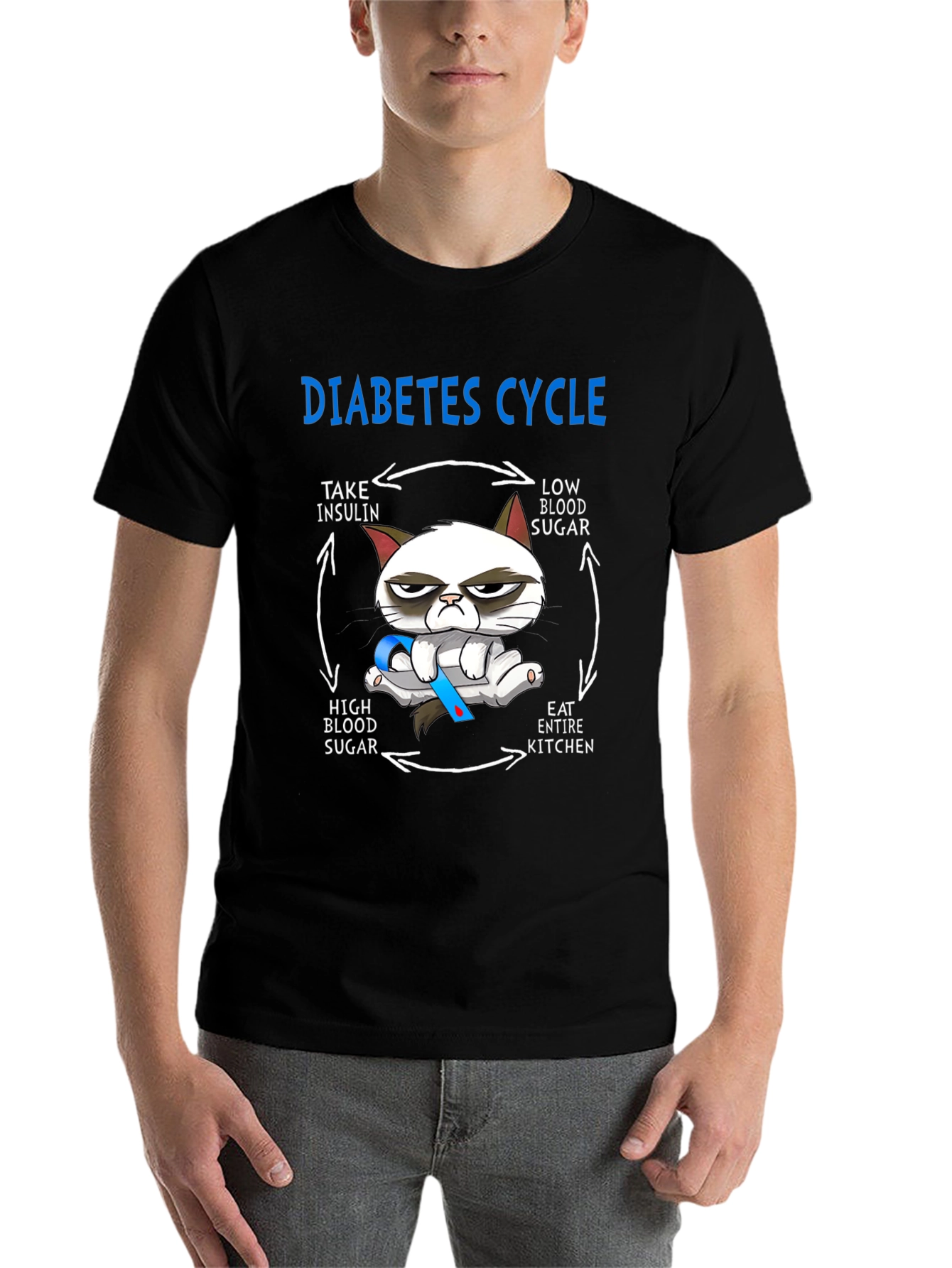Black Diabetes Cycle Grumpy Cat T-Shirt  view 7