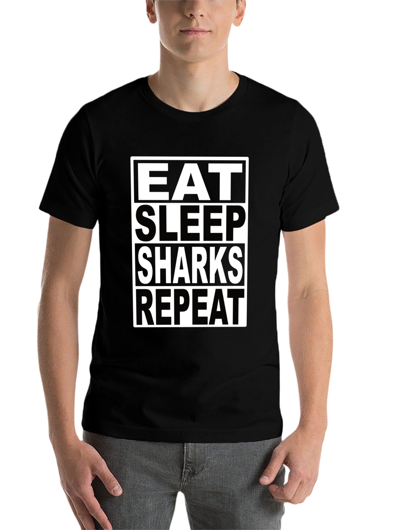 Black Eat Sleep Sharks Repeat Black T-Shirt view 7