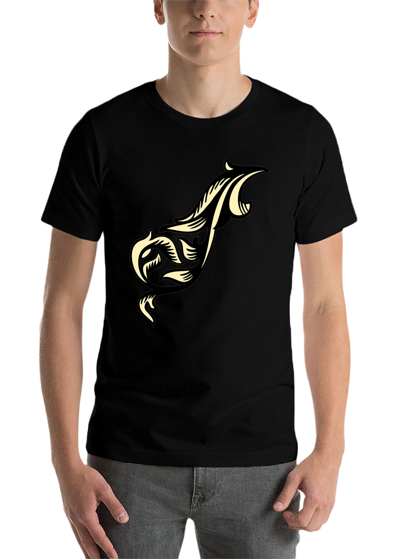 Black Men's Black T-Shirt with Tribal Design view 7