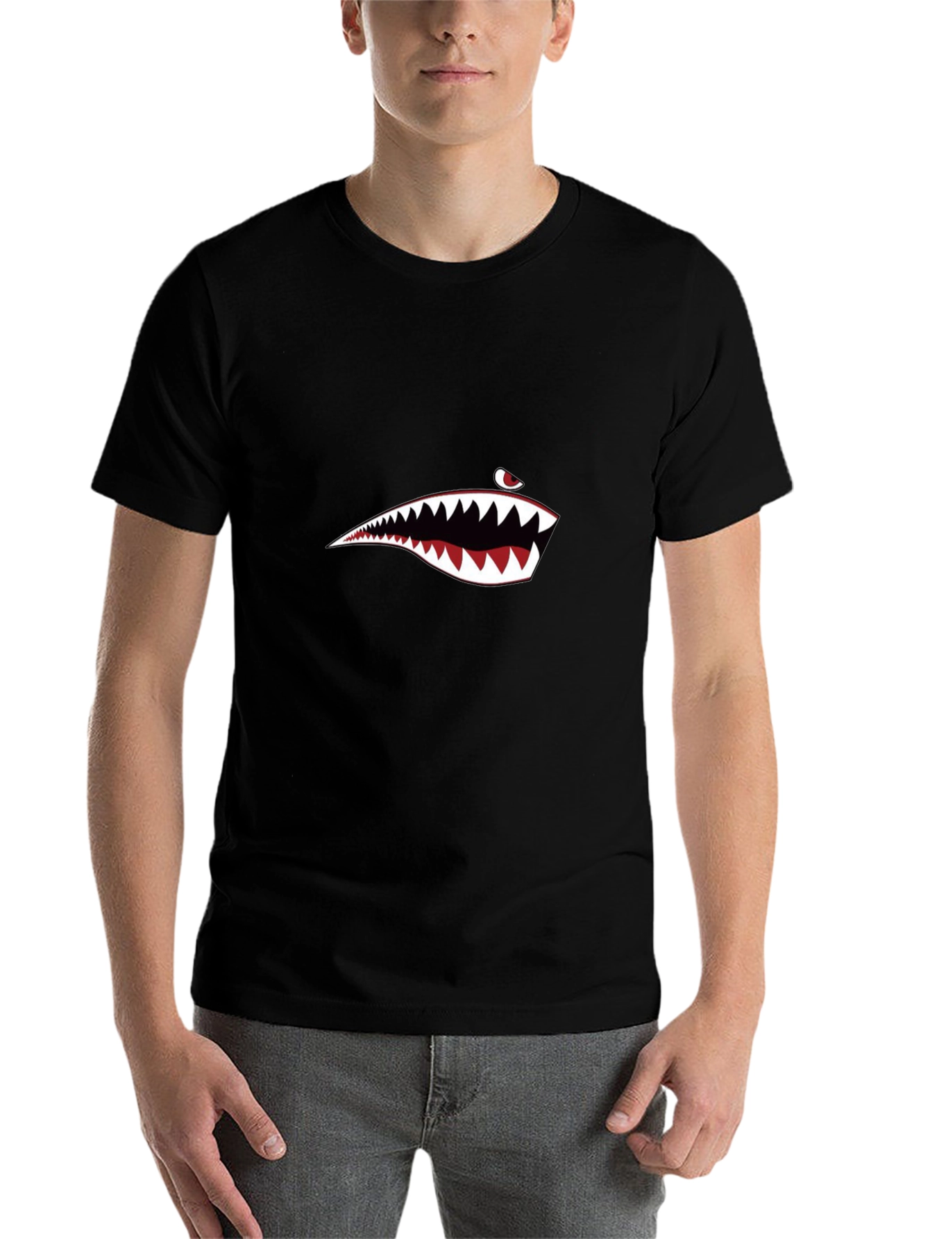 Black Shark Mouth Graphic Tee - Men's Black T-Shirt view 7