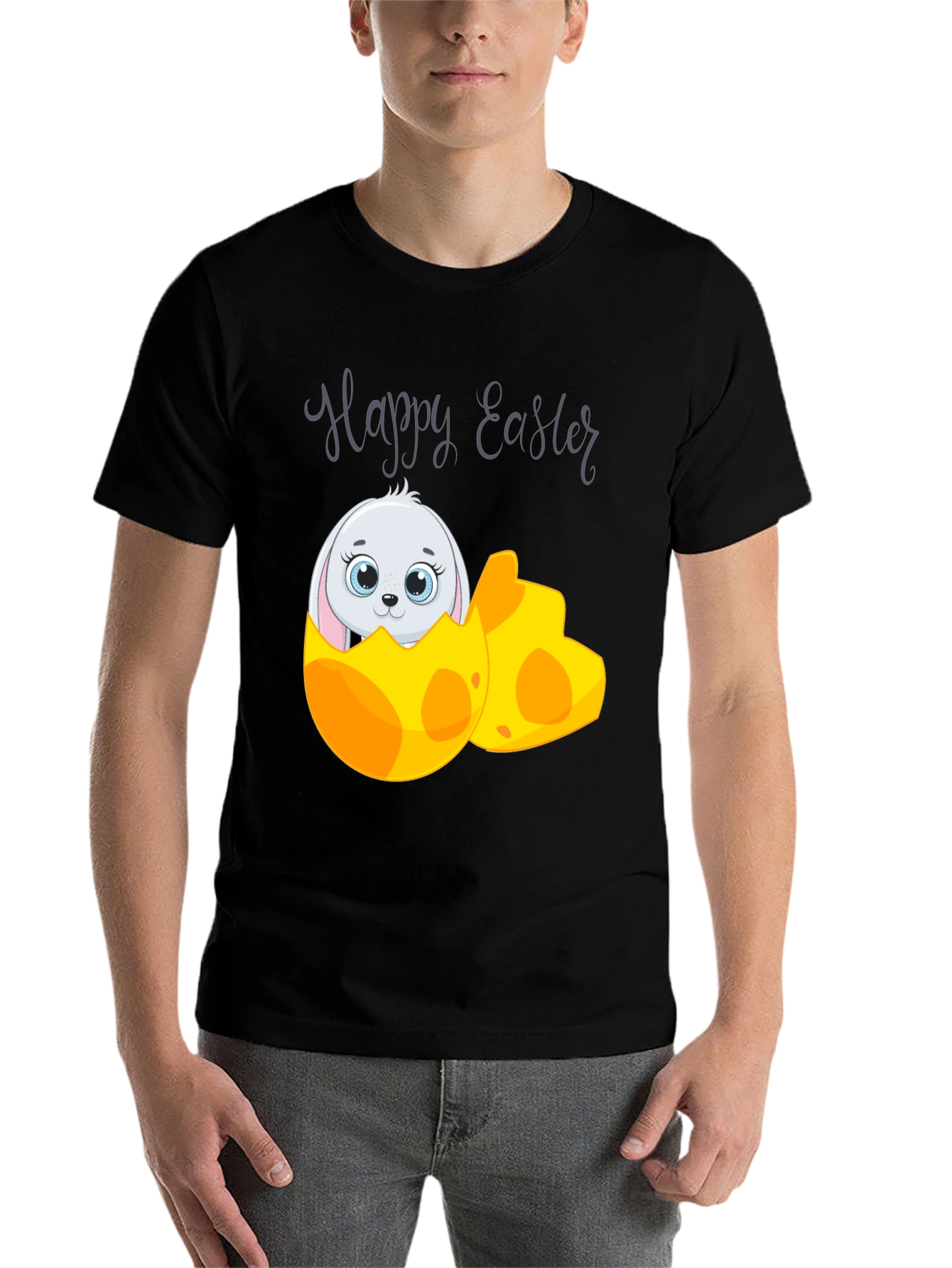 Black Happy Easter Bunny Egg T-Shirt view 7