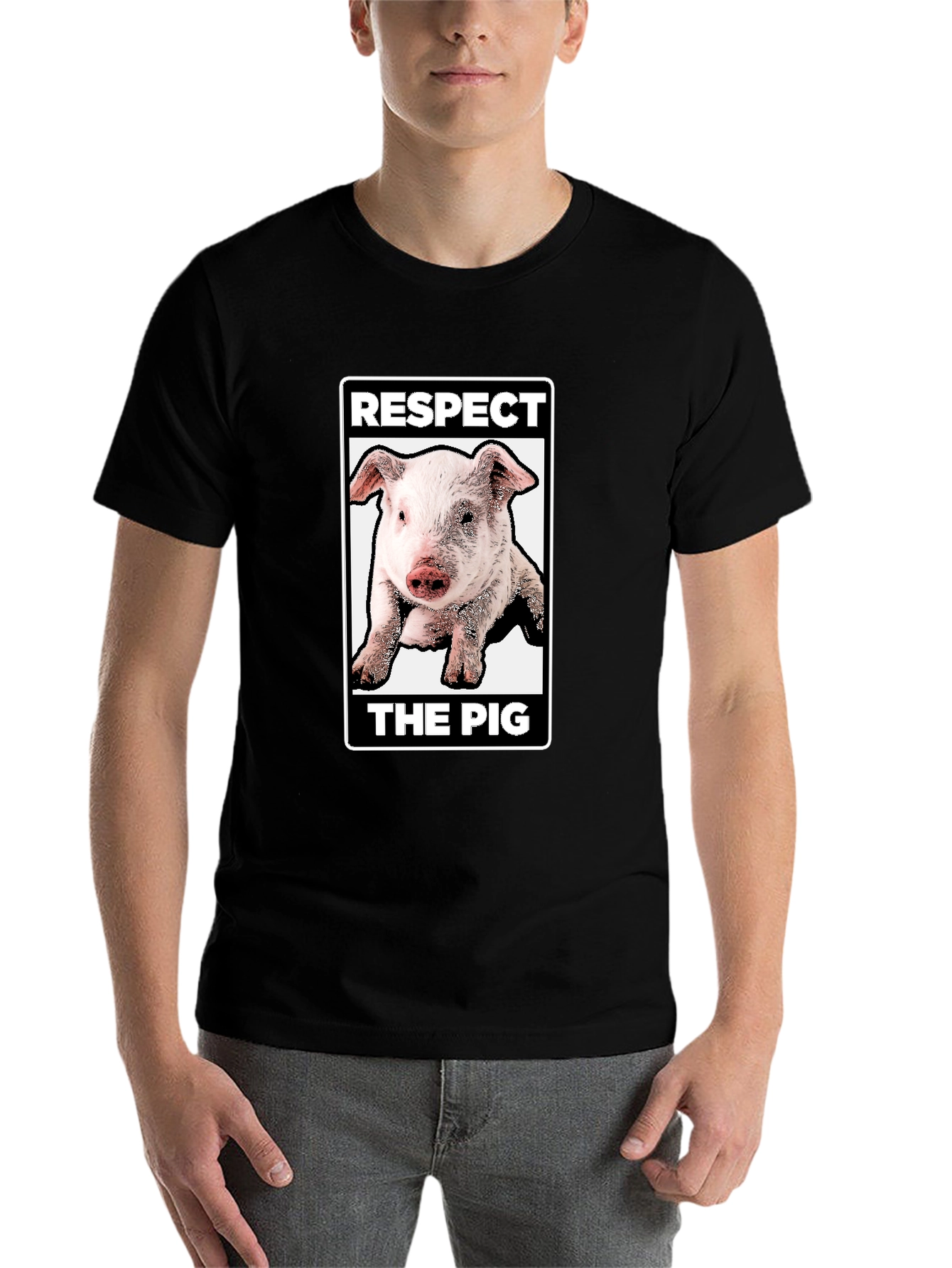Black Respect the Pig Graphic T-Shirt - Black view 7