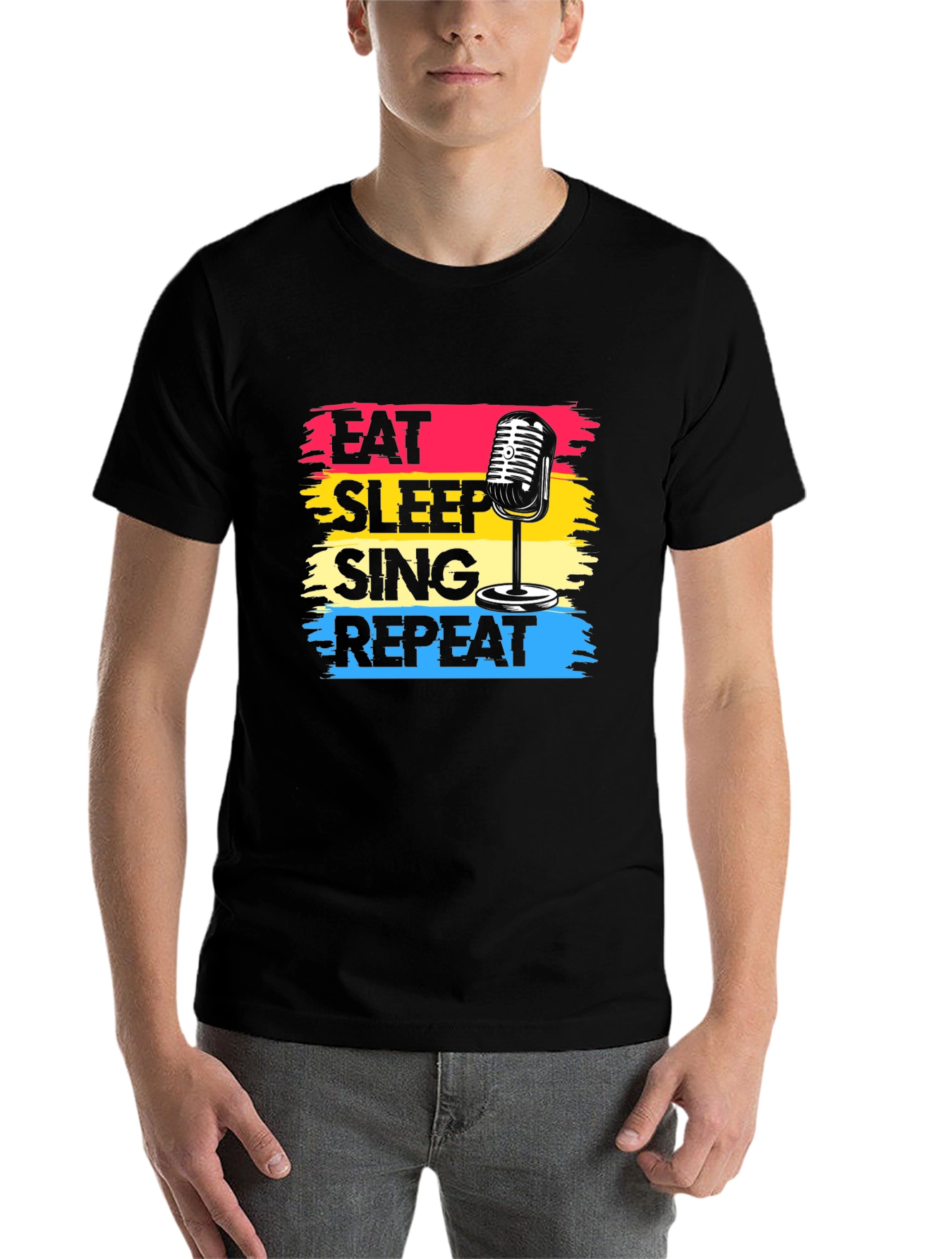 Black Eat Sleep Sing Repeat Black Graphic Tee view 7