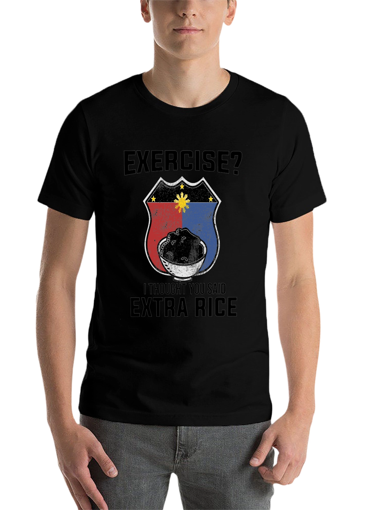Black Exercise? Extra Rice T-Shirt - Filipino Foodie Tee view 7