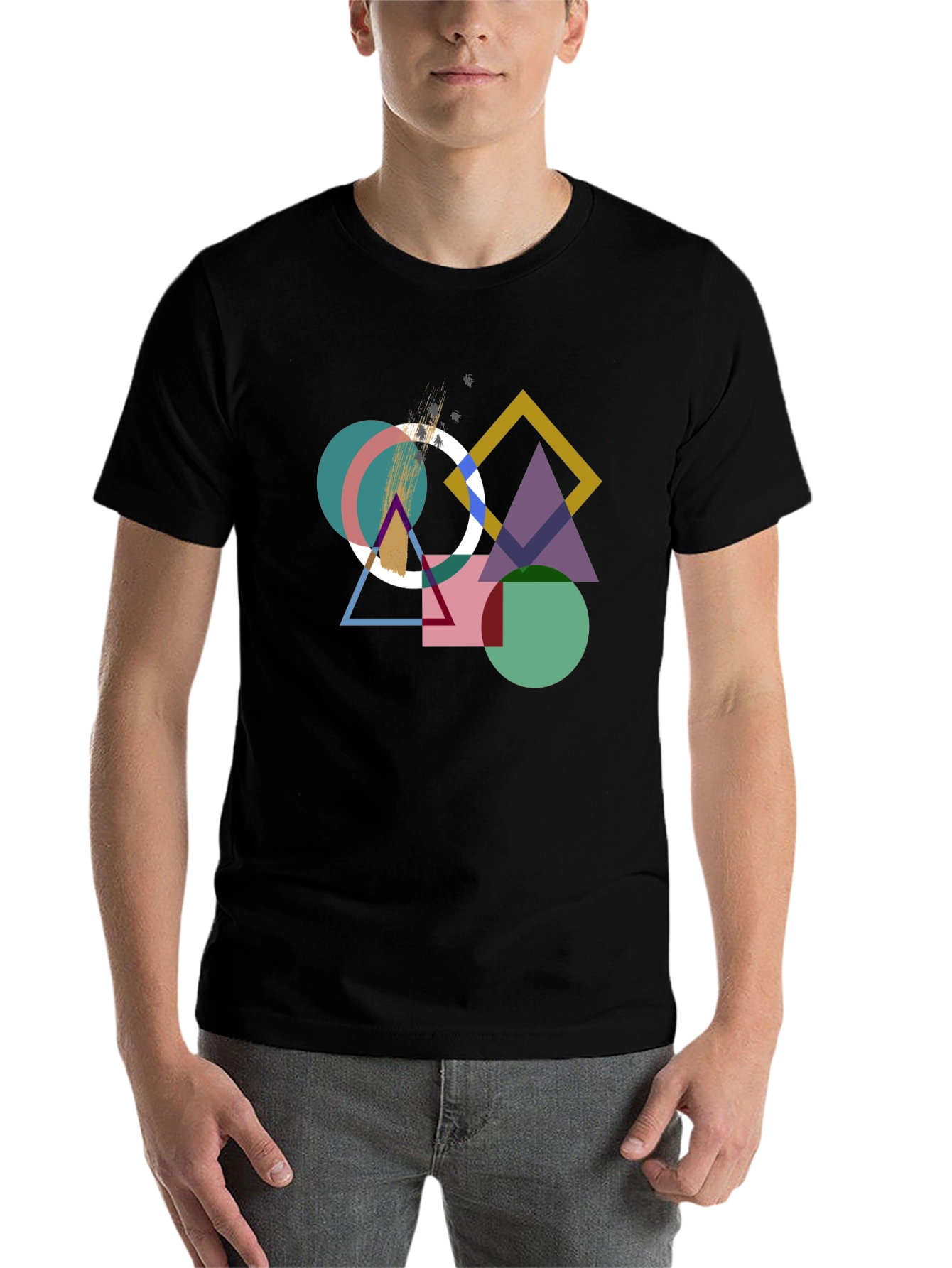 Black Geometric Design Black T-Shirt view 7