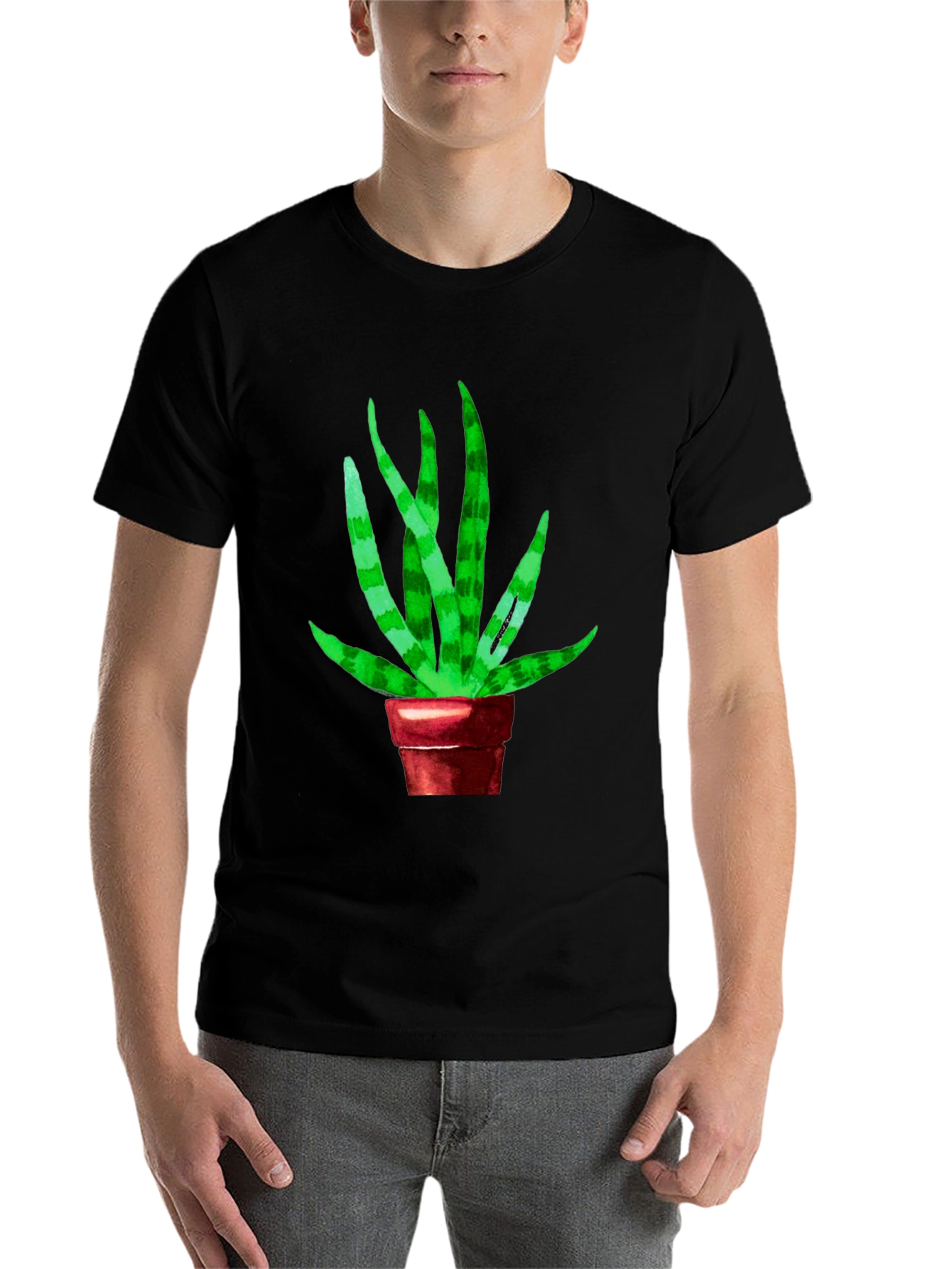 Black Unique Snake Plant Graphic Tee - Black Cotton Blend view 7