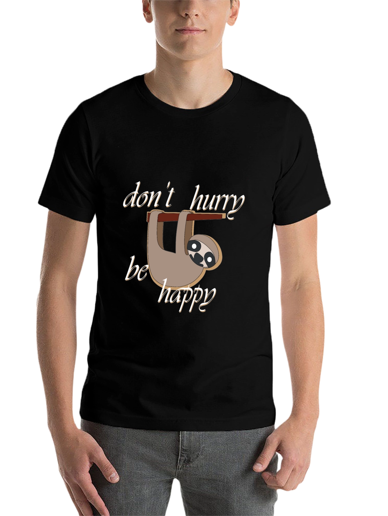 Black Don't Hurry Be Happy Sloth T-Shirt view 7