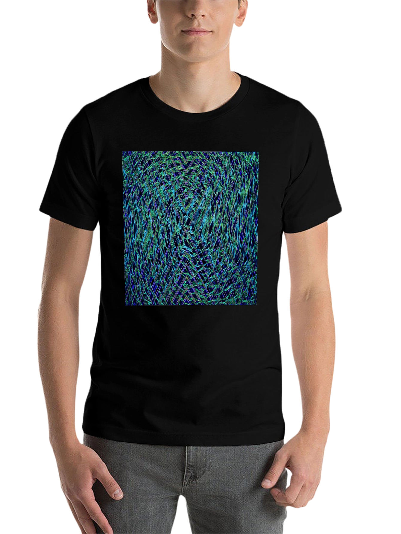 Black Abstract Woven Pattern Black T-Shirt view 7