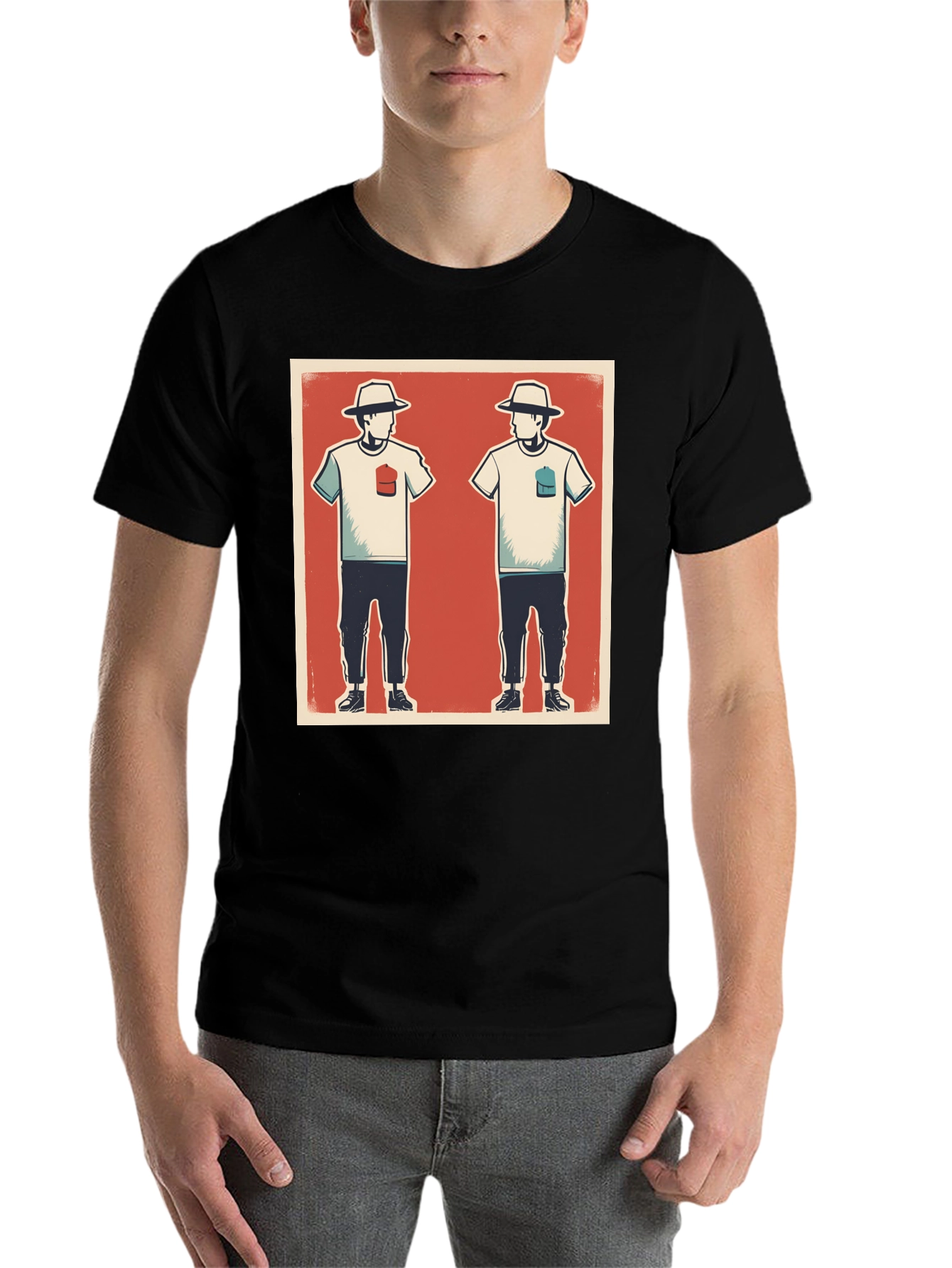 Black Retro Graphic T-Shirt with Illustrated Design view 7