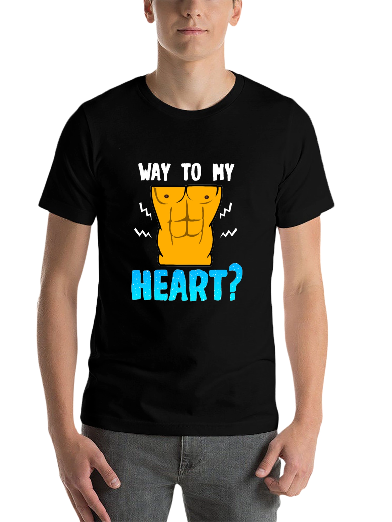 Black Way To My Heart Abs Funny Graphic T-Shirt view 7