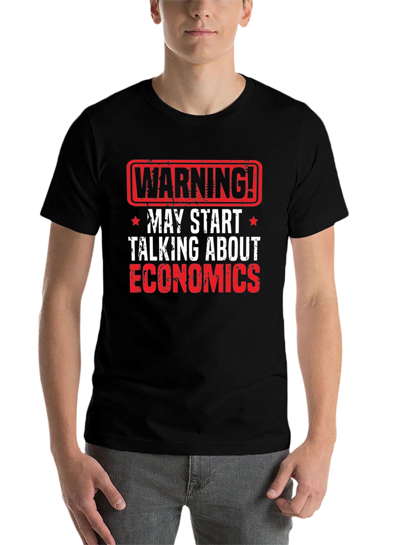 Black Warning Economics T-Shirt - Funny Geek Tee view 7