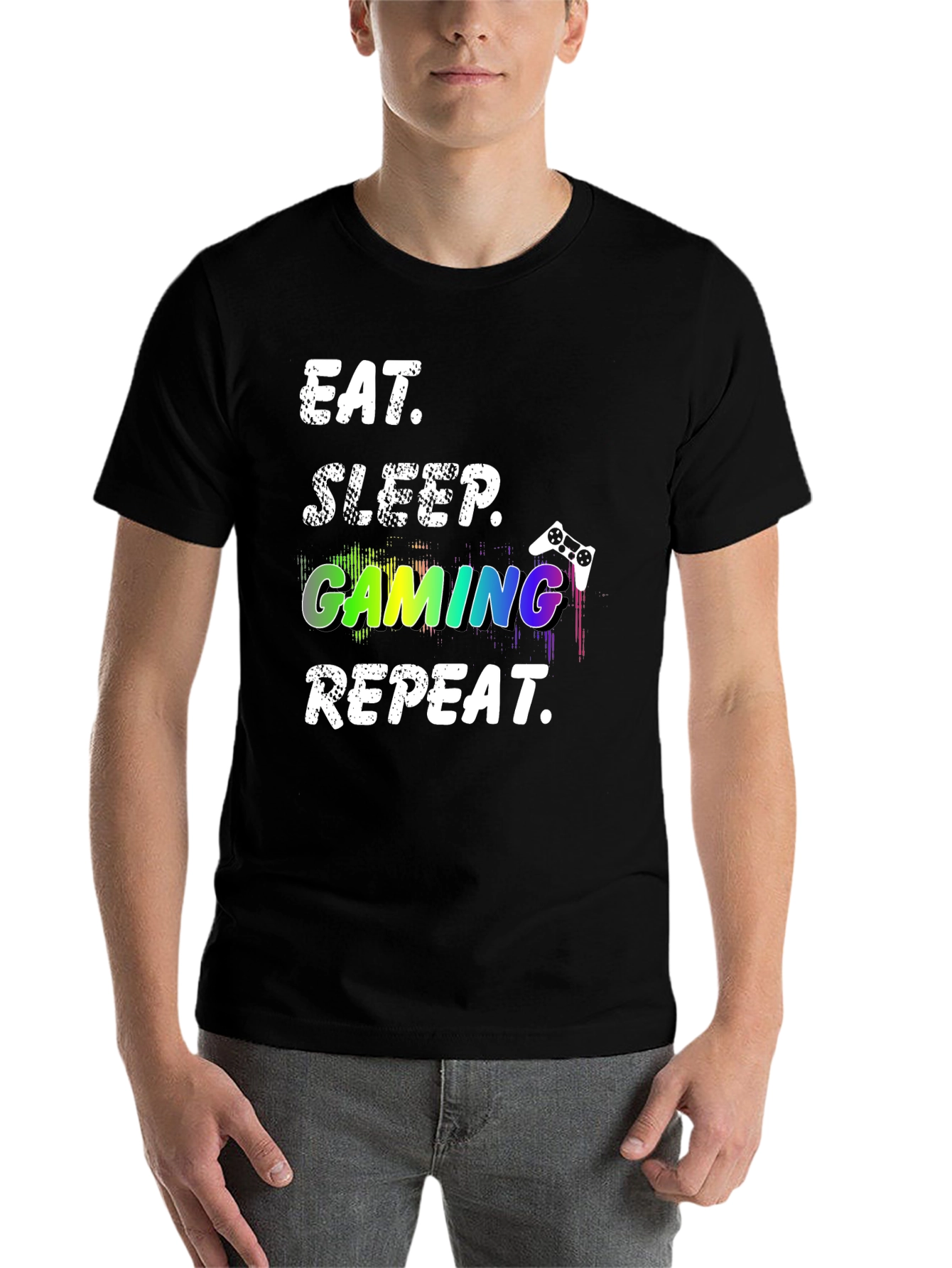 Black Eat Sleep Gaming Repeat Black T-Shirt view 7