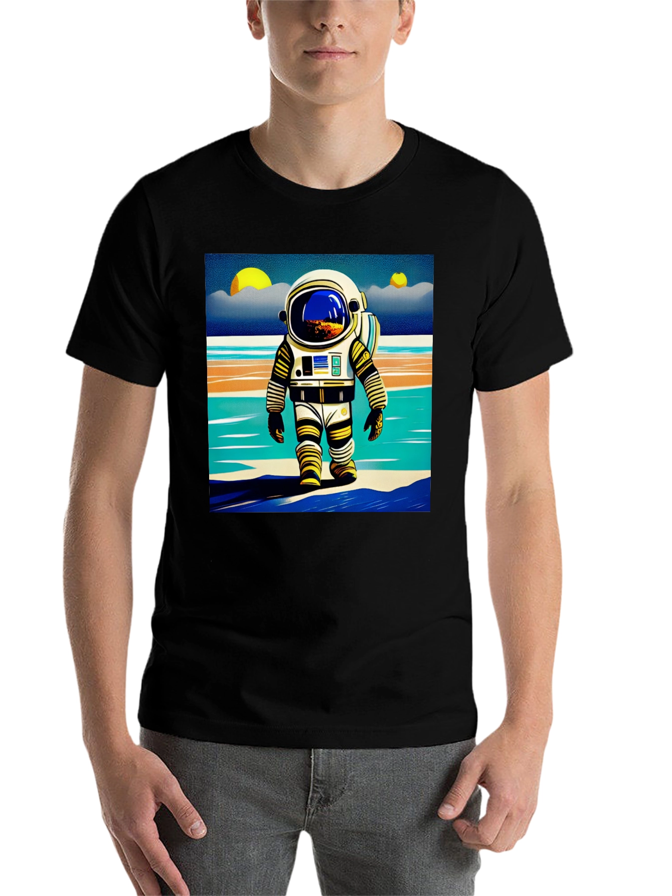 Black Astronaut Beach T-Shirt - Retro Space Adventure Tee view 7