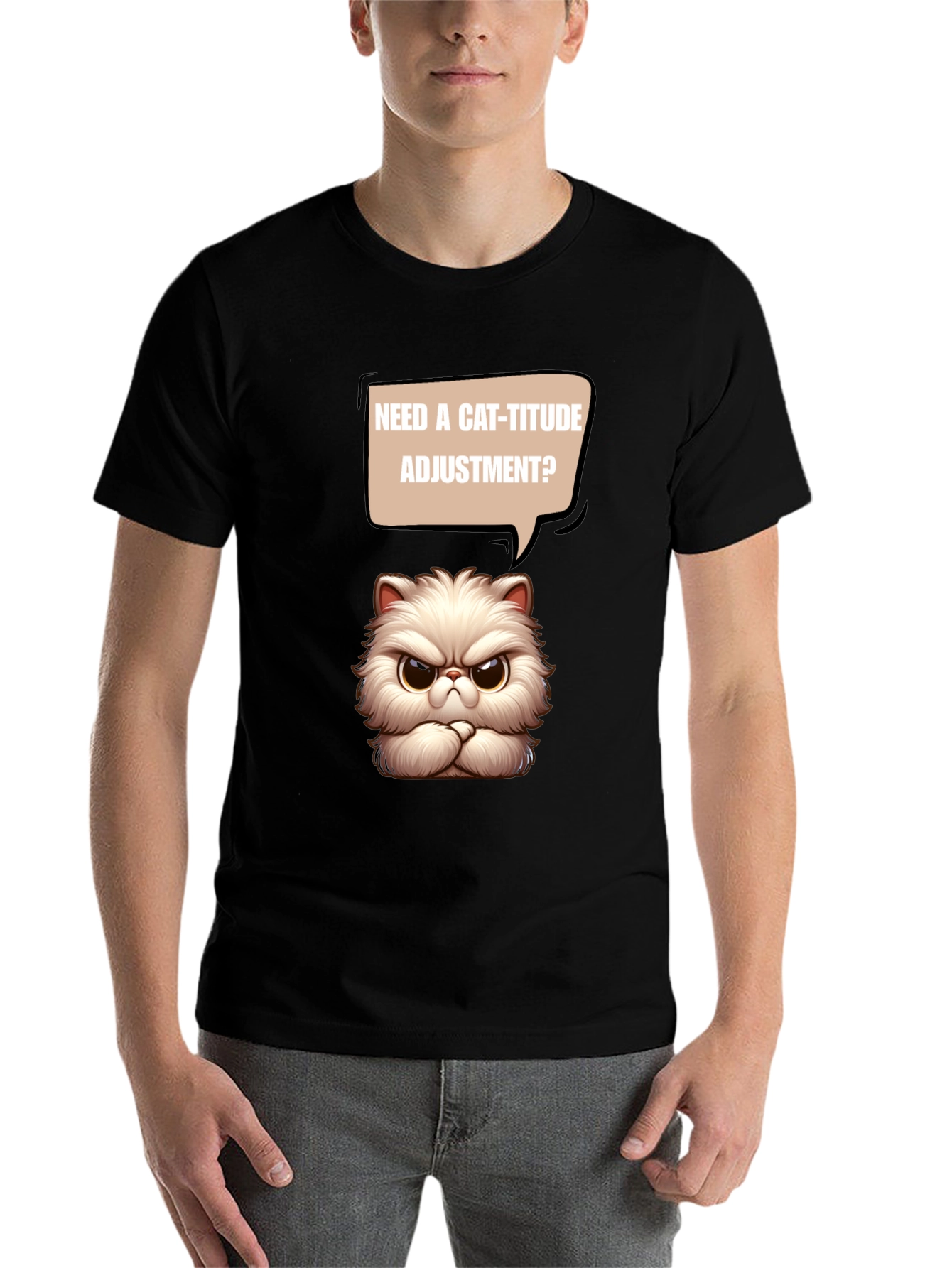 Black Cat-itude T-Shirt - Funny Grumpy Cat Design view 7
