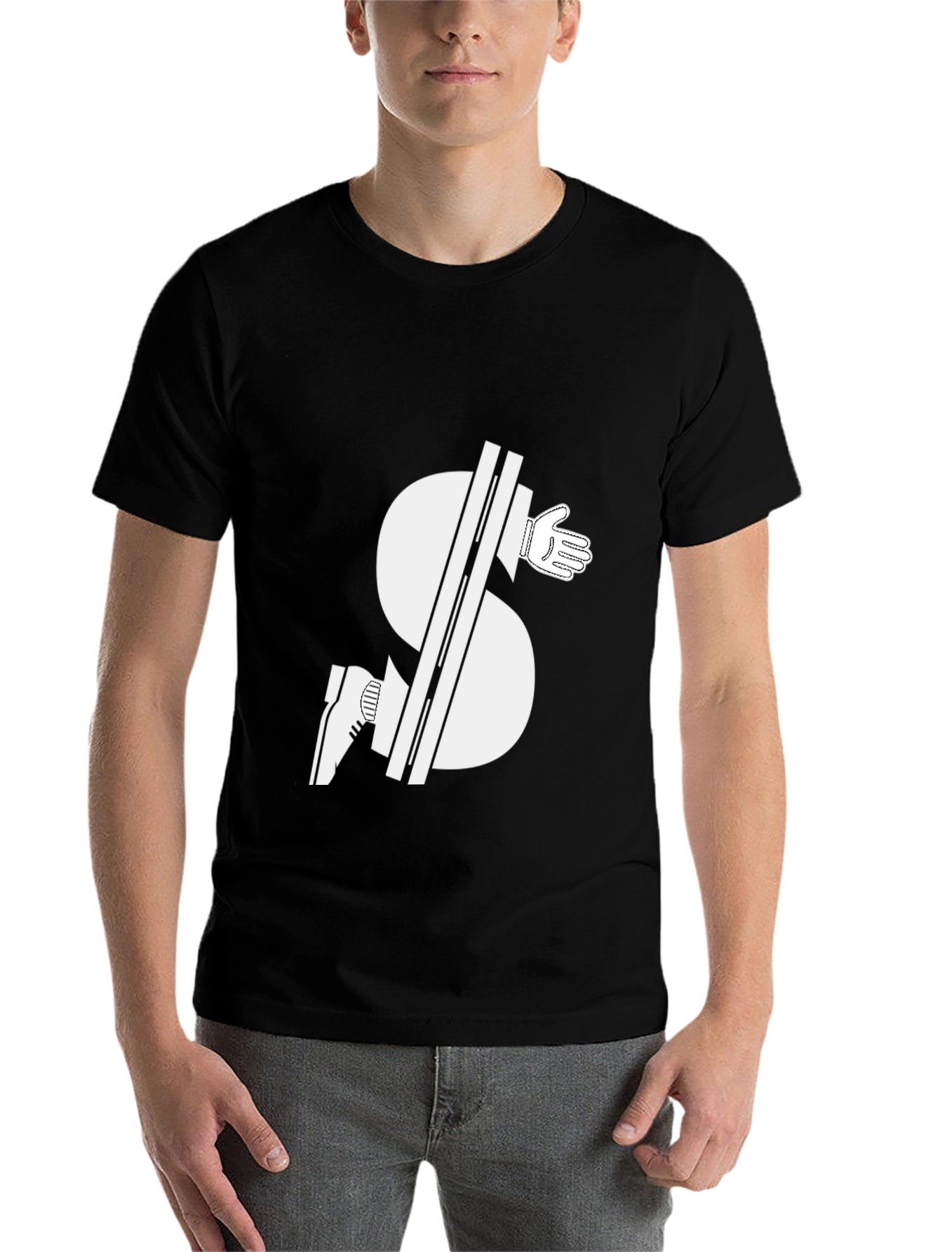 Black Novelty Black T-Shirt: Dollar Sign Handshake Graphic view 7