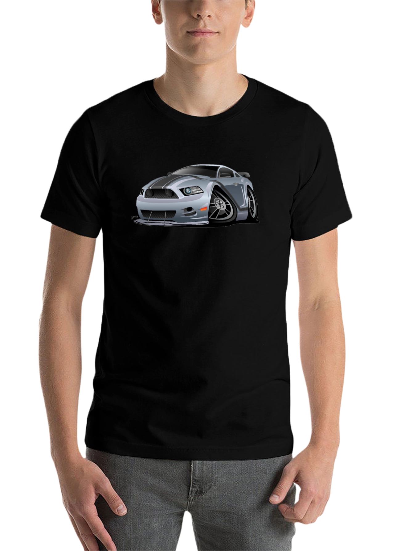 Black Car Cartoon Graphic Print Black T-Shirt view 7