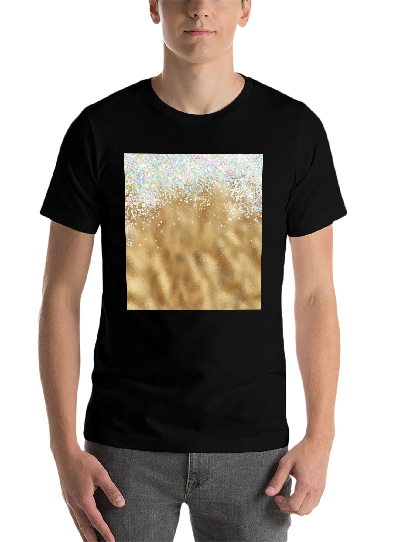 Black Sparkling Gold Graphic Tee view 7