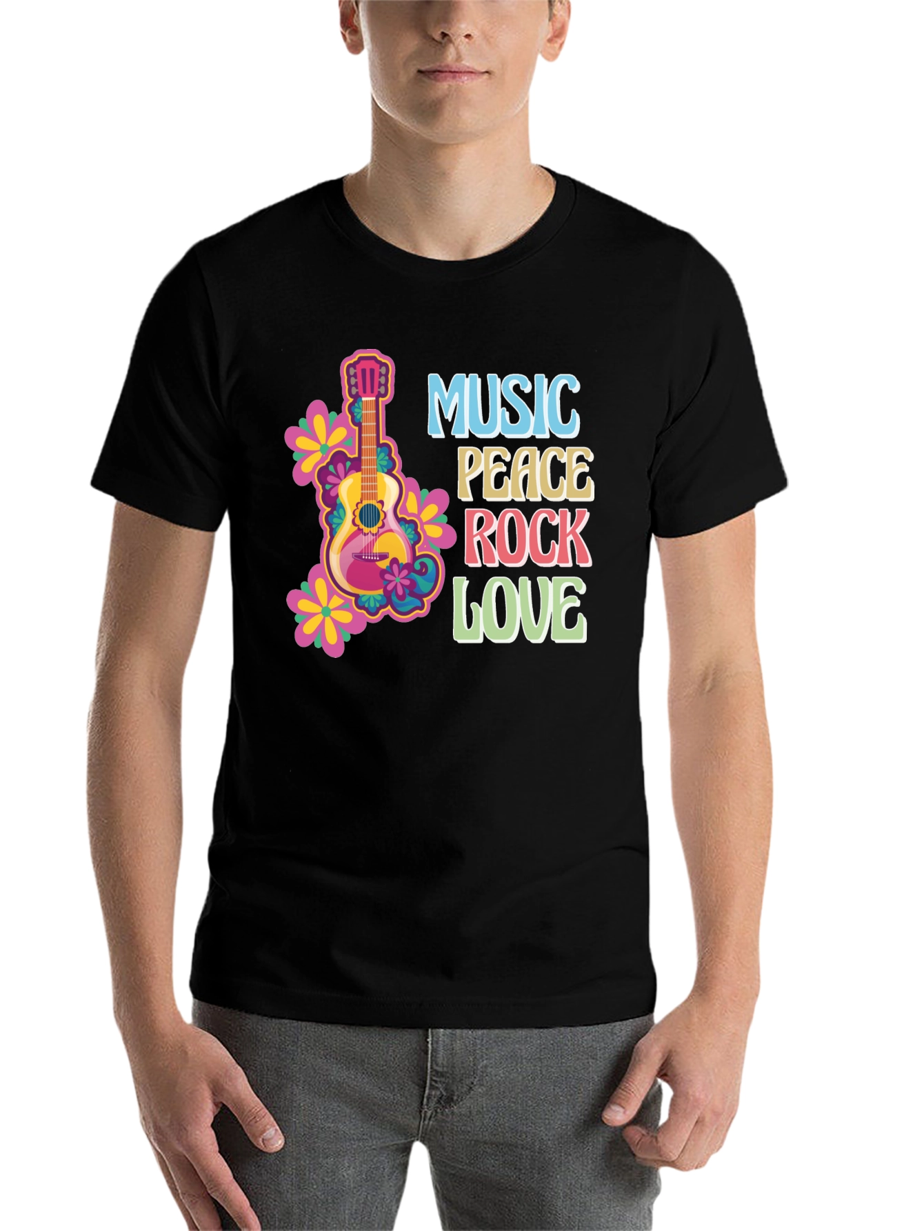 Black Music Peace Rock Love Graphic T-Shirt view 7