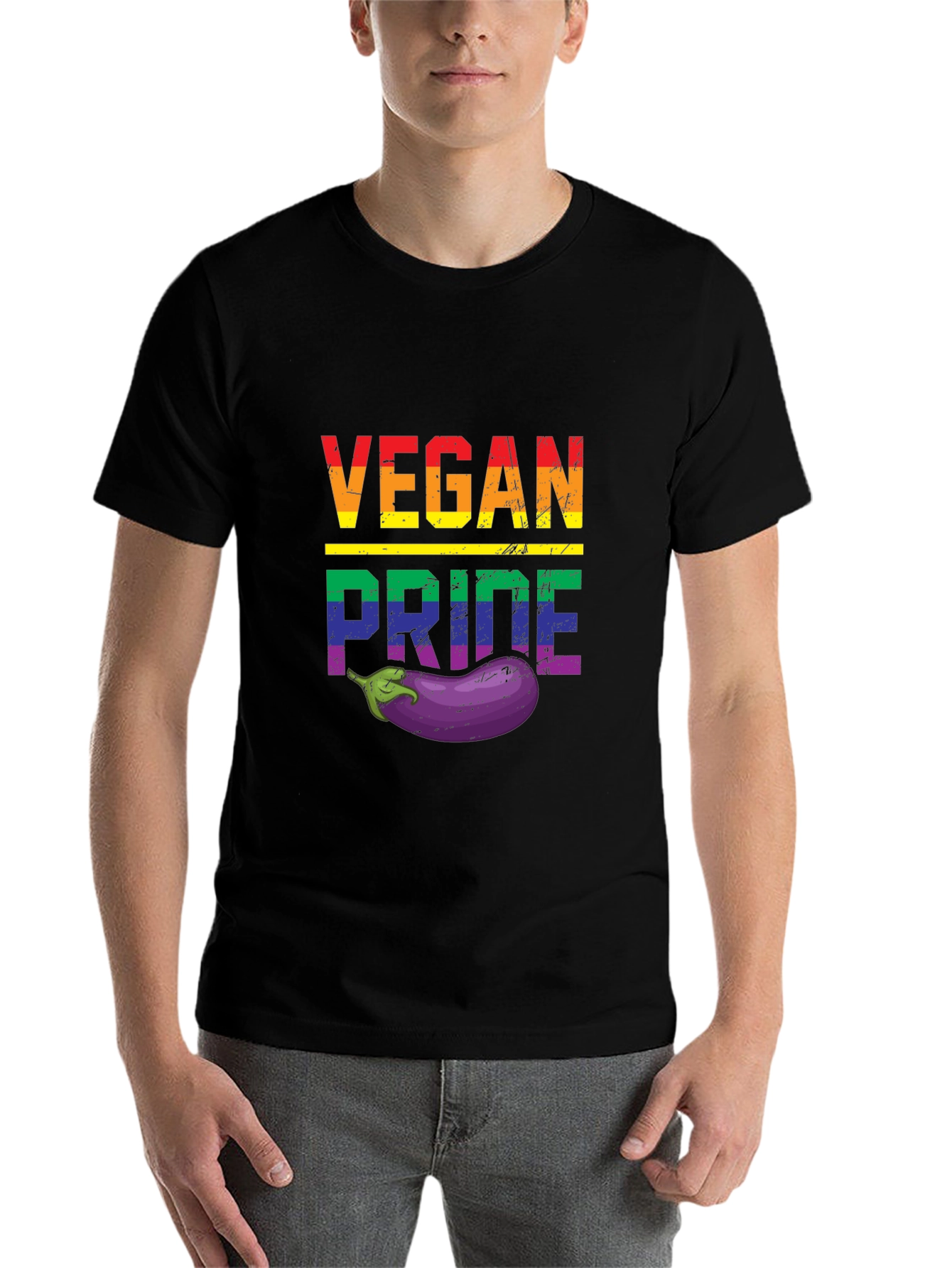 Black Vegan Pride T-Shirt with Eggplant view 7