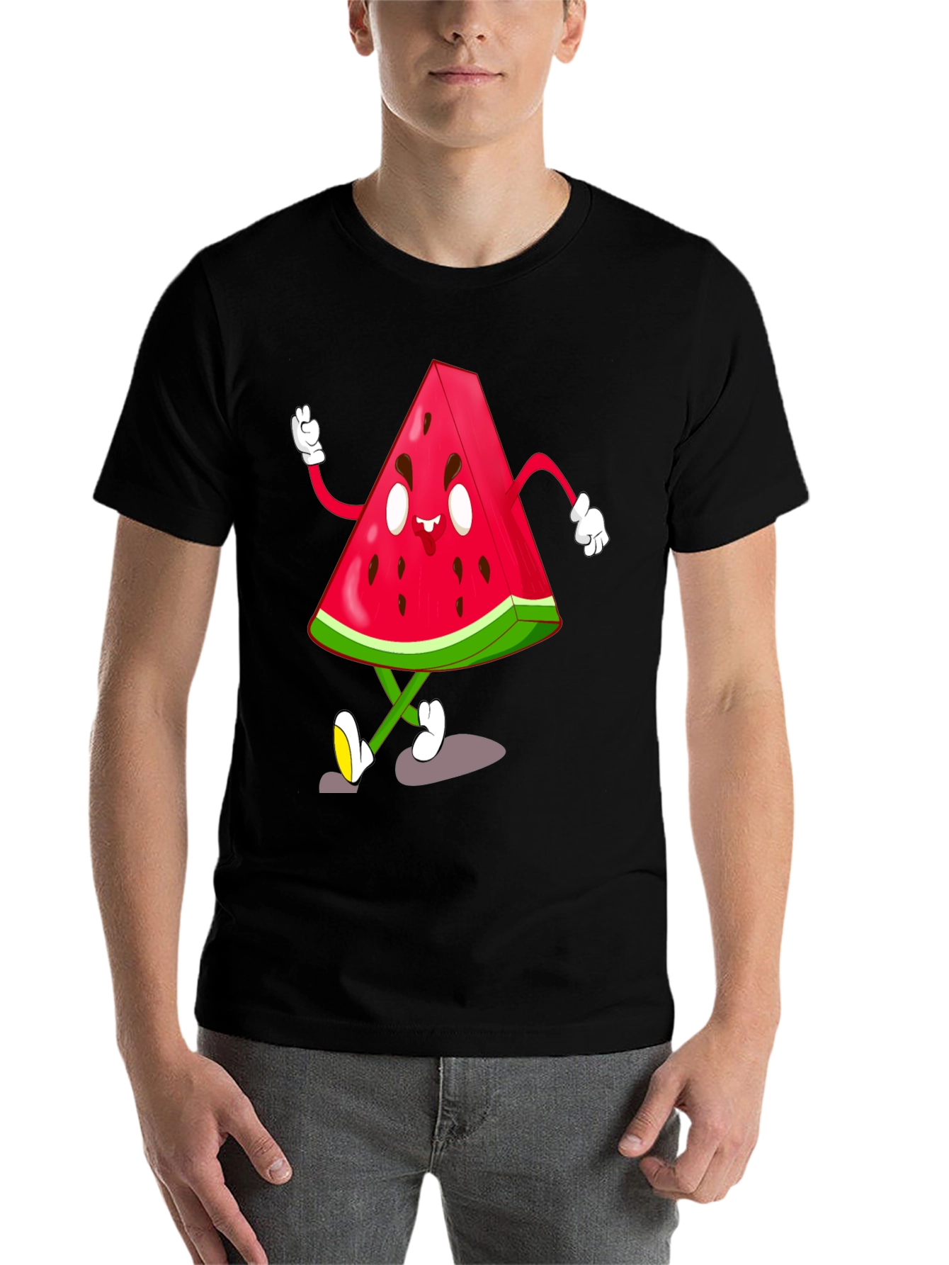 Black Watermelon Cartoon Graphic Black T-Shirt view 7