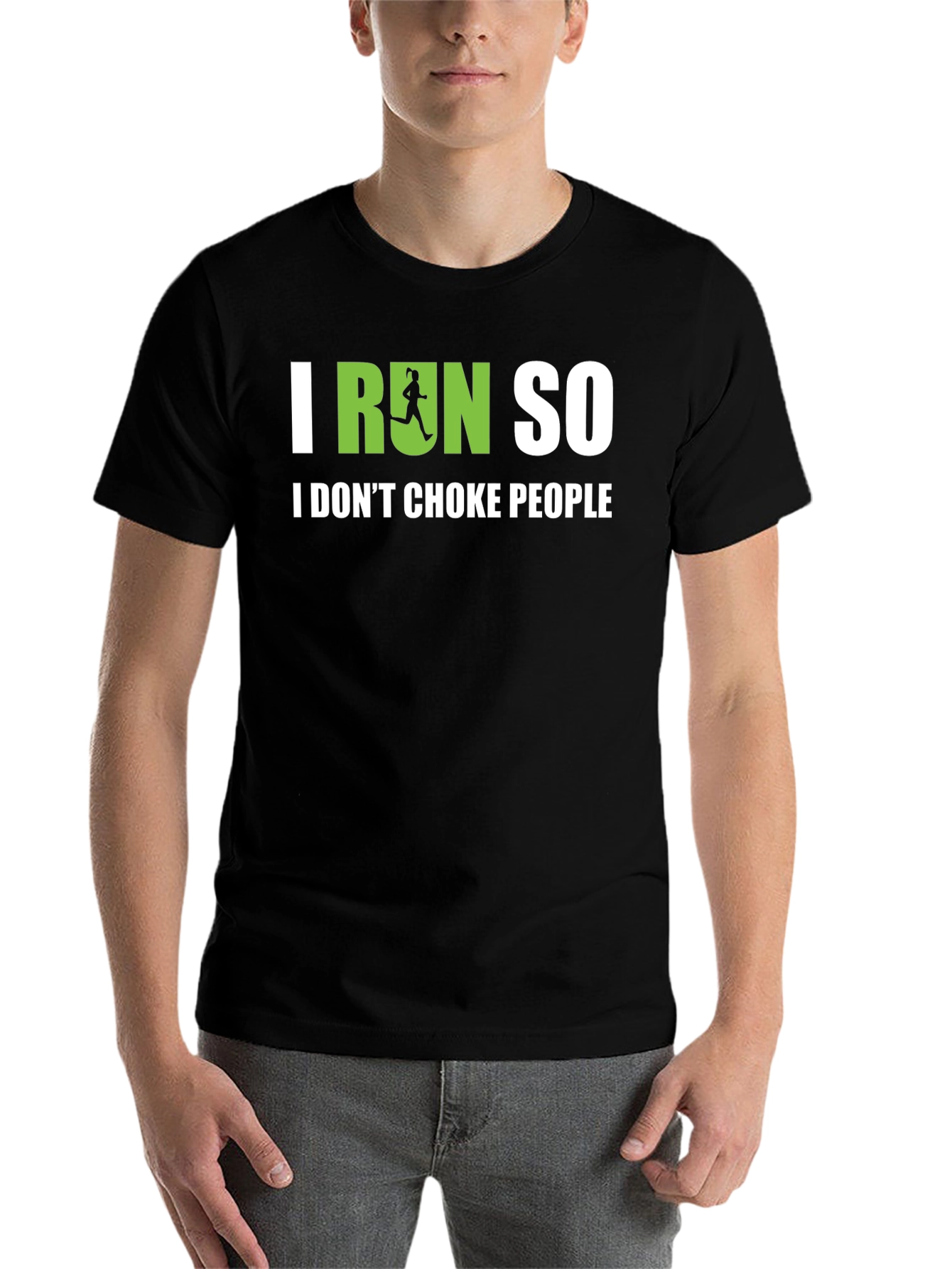 Black Funny Running T-Shirt - I Run So I Don't Choke People view 7