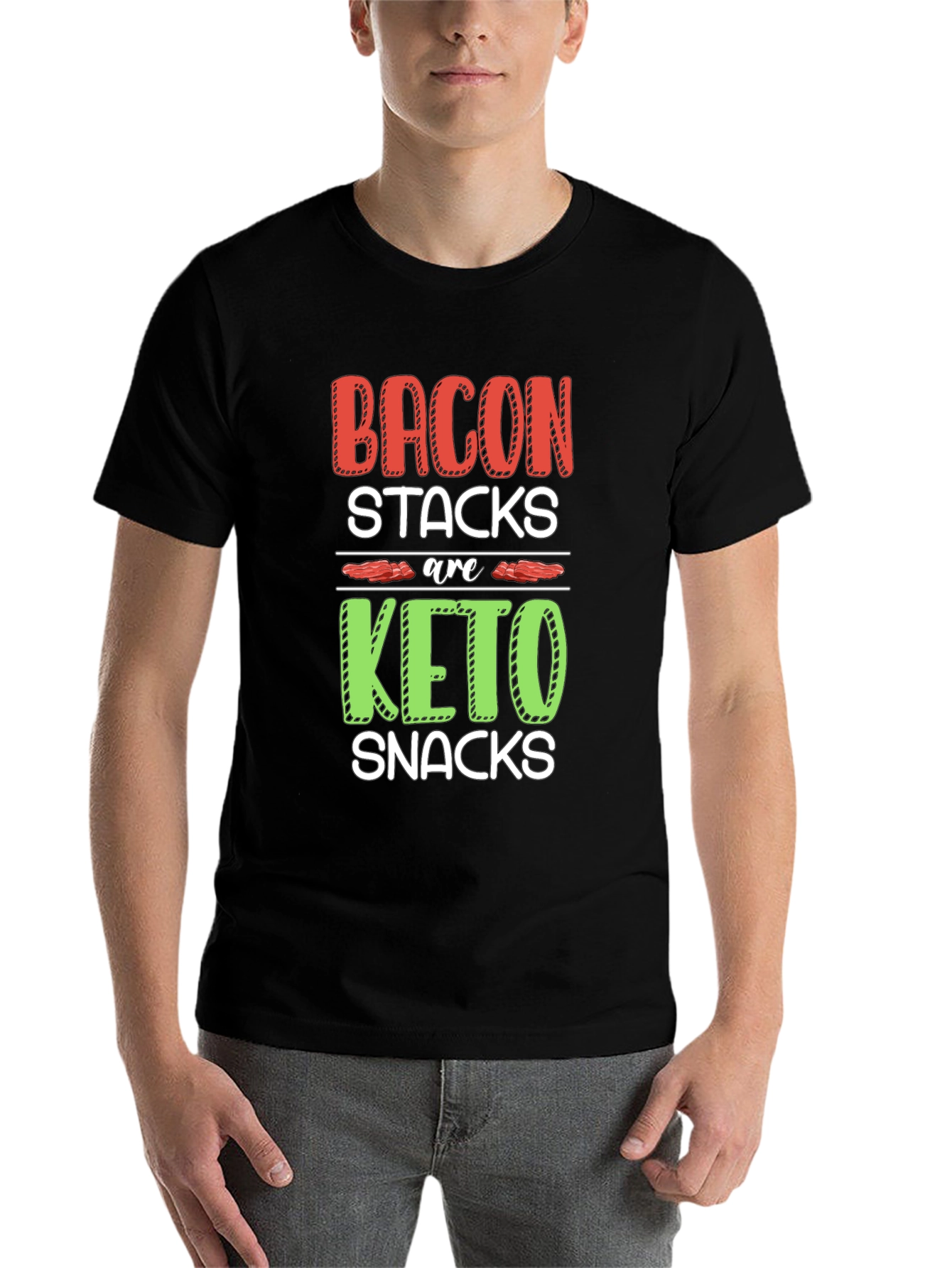 Black Bacon Keto Diet Black T-Shirt view 7