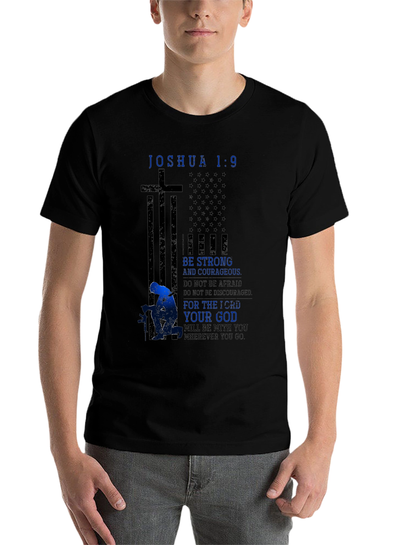 Black Joshua 1:9 Patriotic Graphic Tee view 7