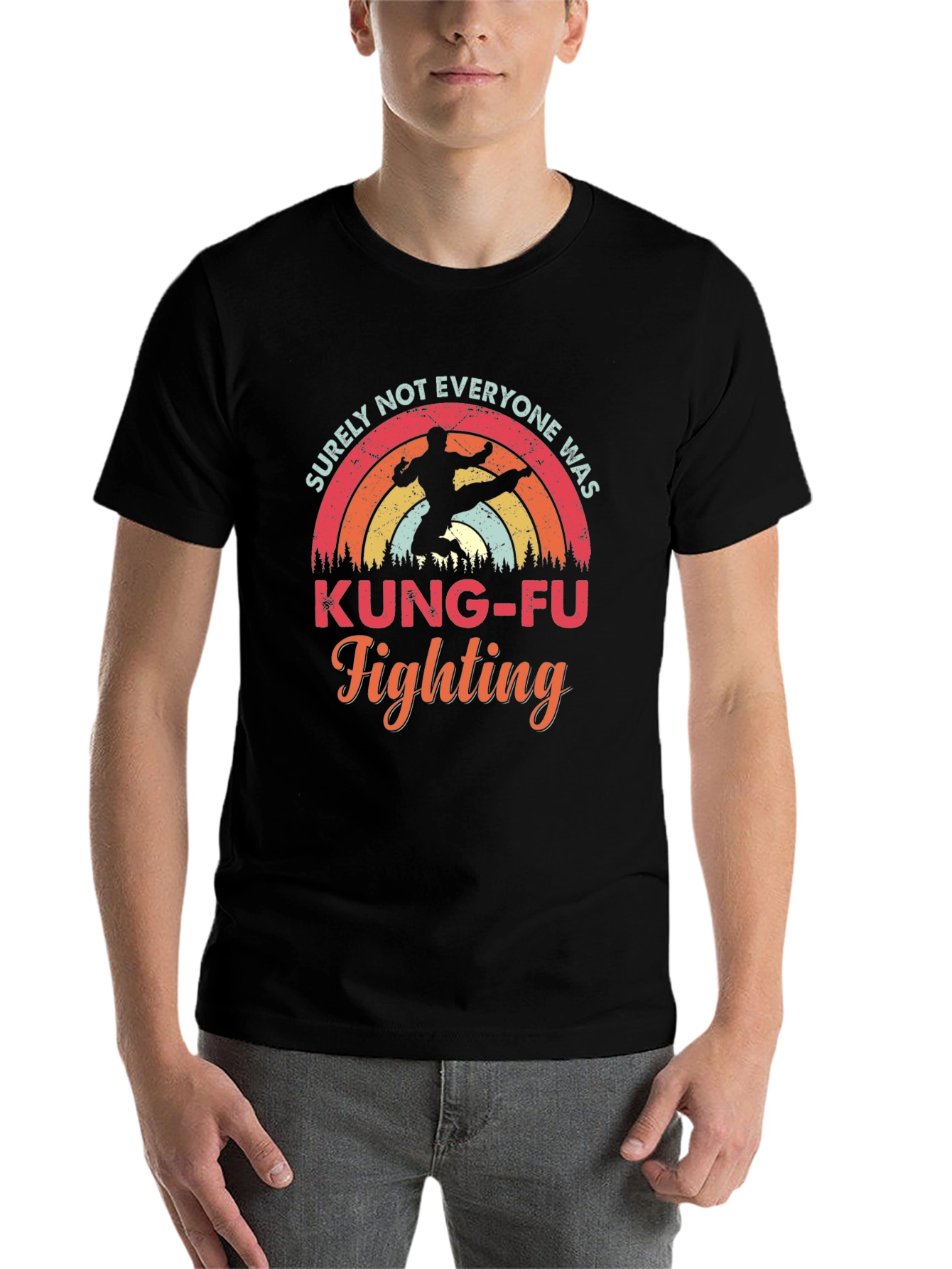 Black Kung-Fu Fighting Graphic T-Shirt - Retro Style view 7