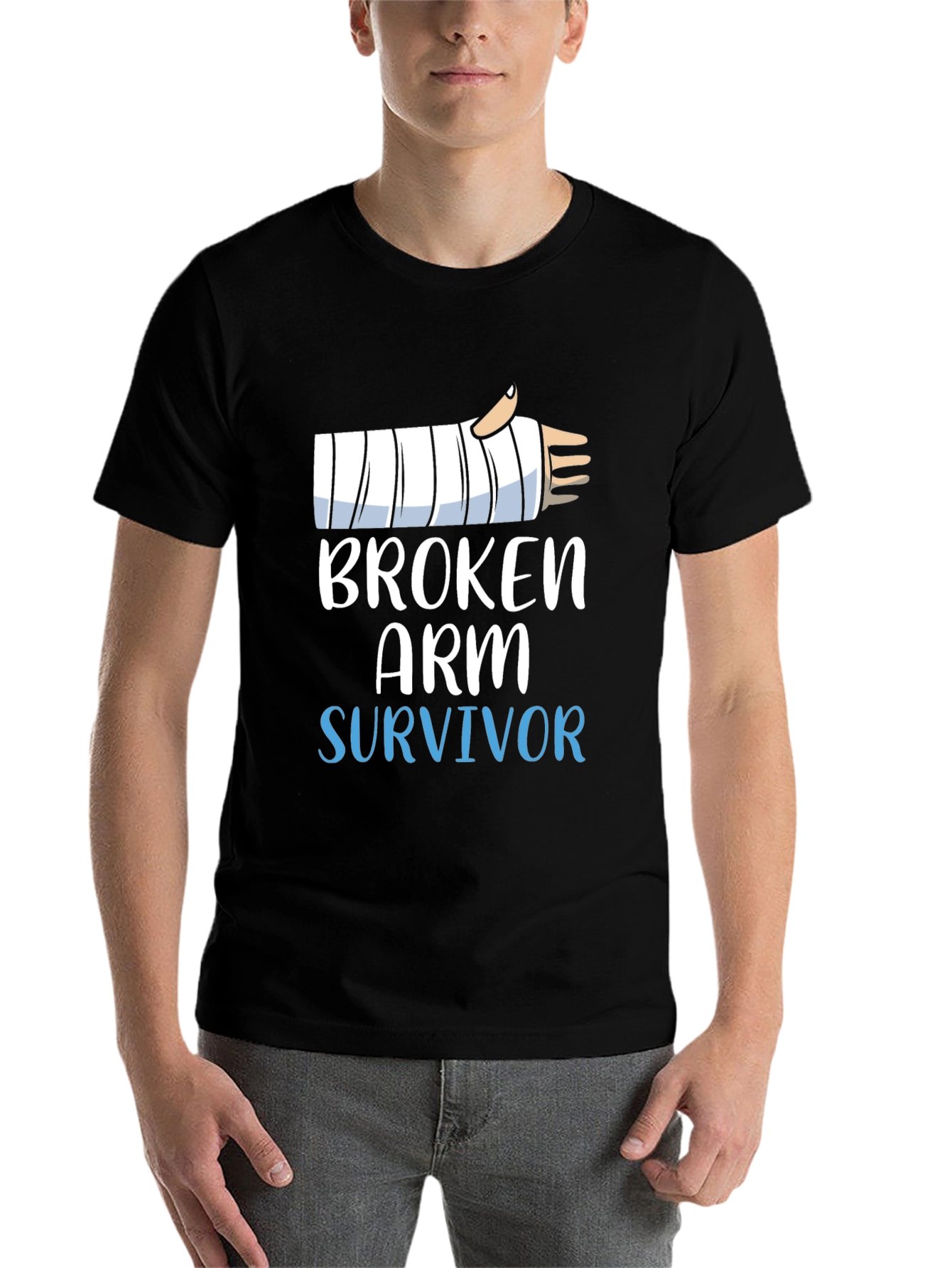 Black Broken Arm Survivor T-Shirt - Funny Get Well Soon Gift view 7