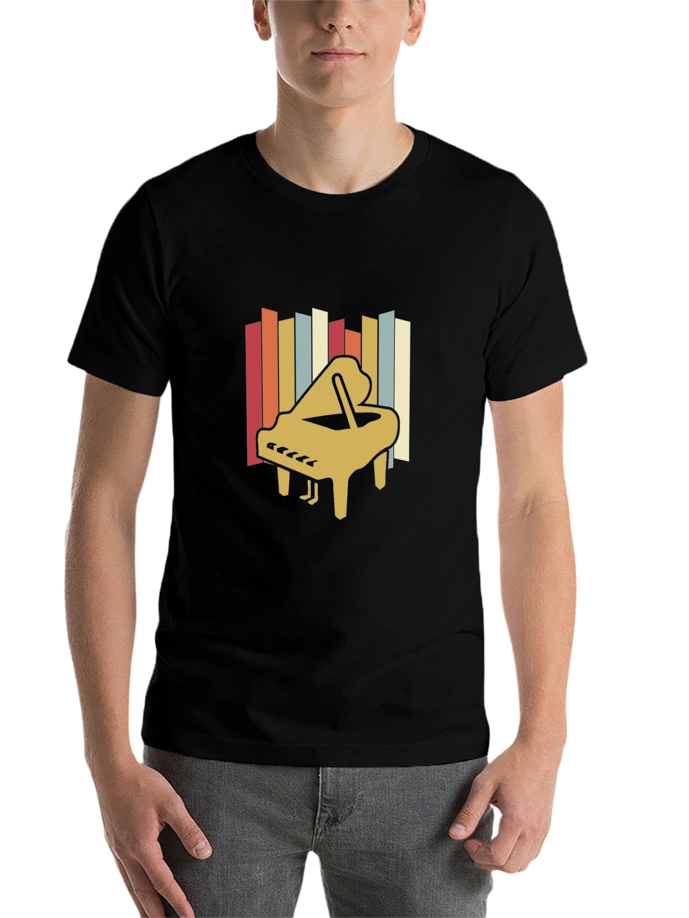 Black Retro Piano T-Shirt - Vintage Style Music Tee view 7