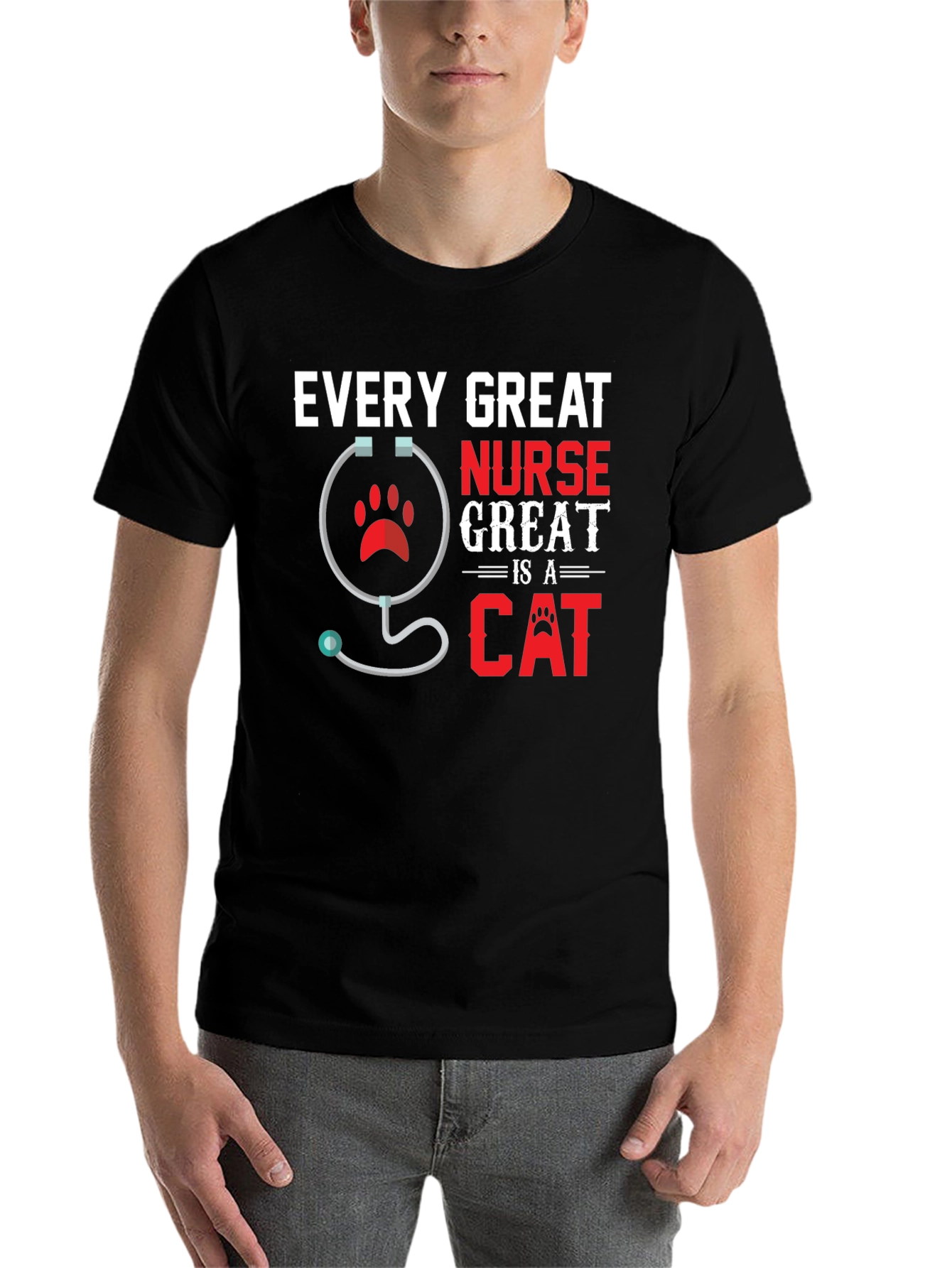 Black Every Great Nurse Is a Cat T-Shirt view 7
