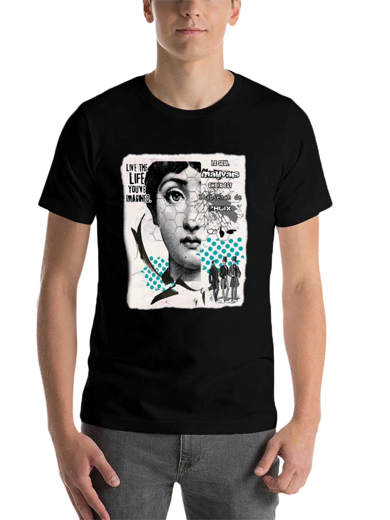 Black Abstract Graphic Print Men's Black T-Shirt view 7