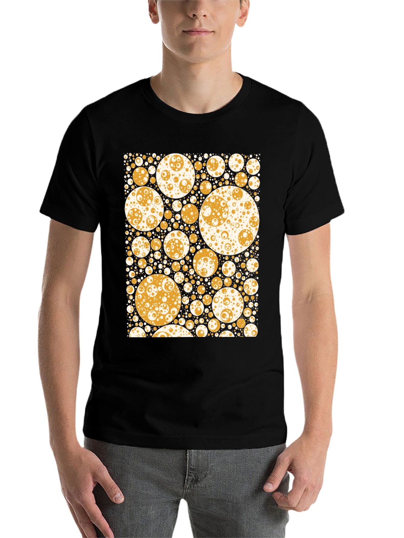 Black Geometric Bubble Print T-Shirt - Black view 7