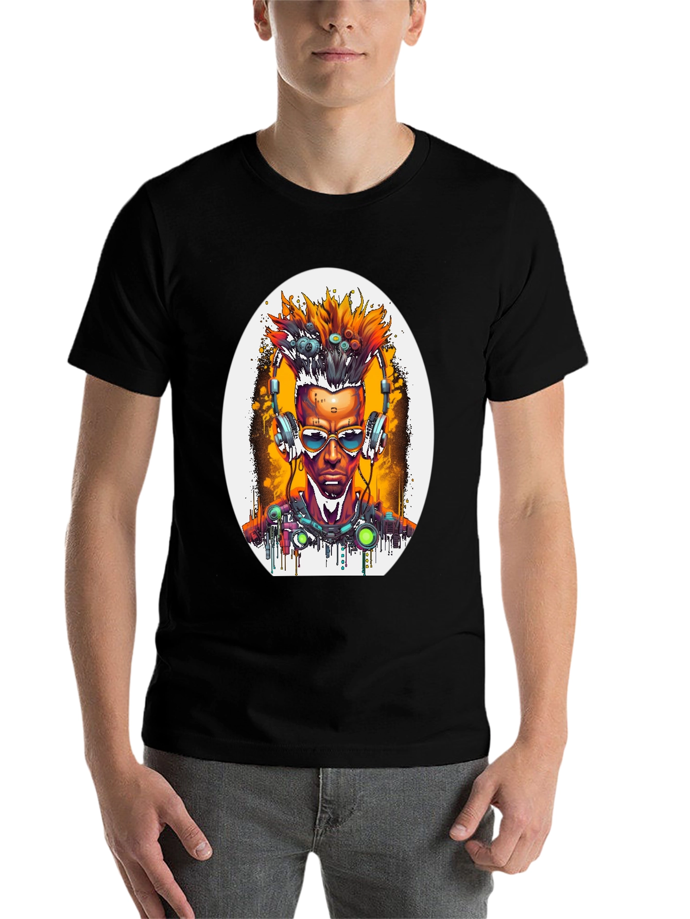 Black Cyberpunk Art T-Shirt view 7