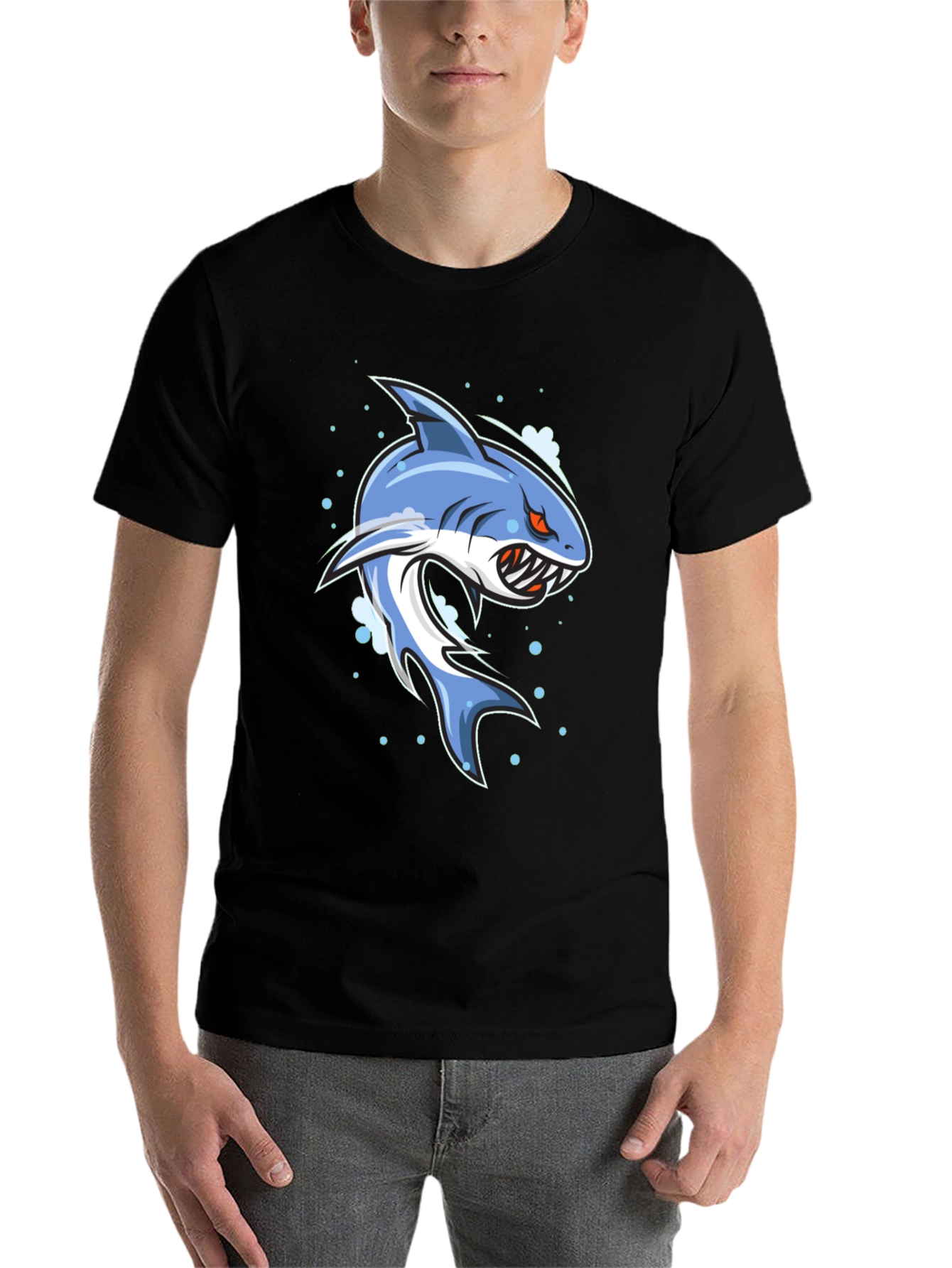 Black Shark Graphic Print Black T-Shirt for Men view 7