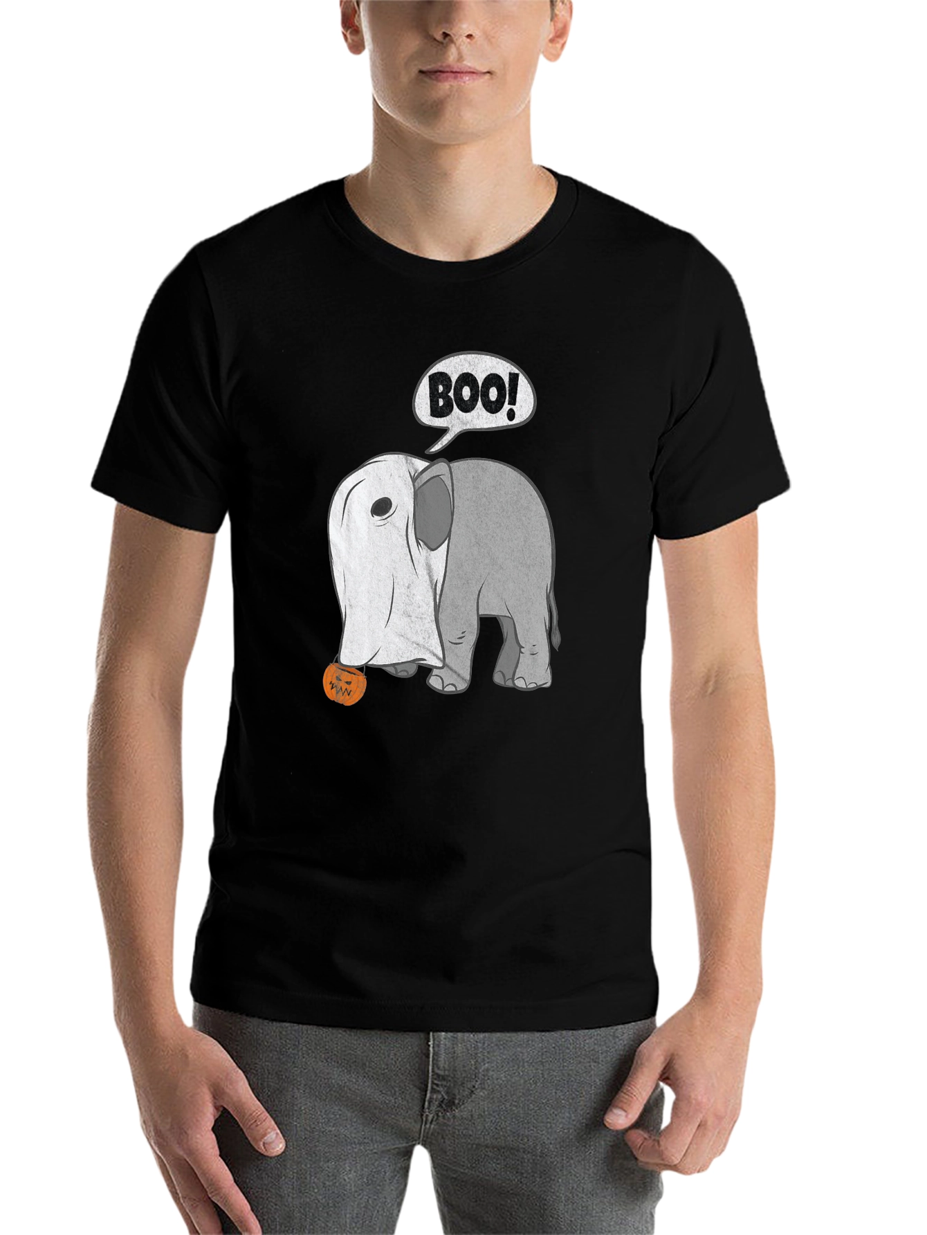 Black Halloween Elephant Boo! T-Shirt view 7