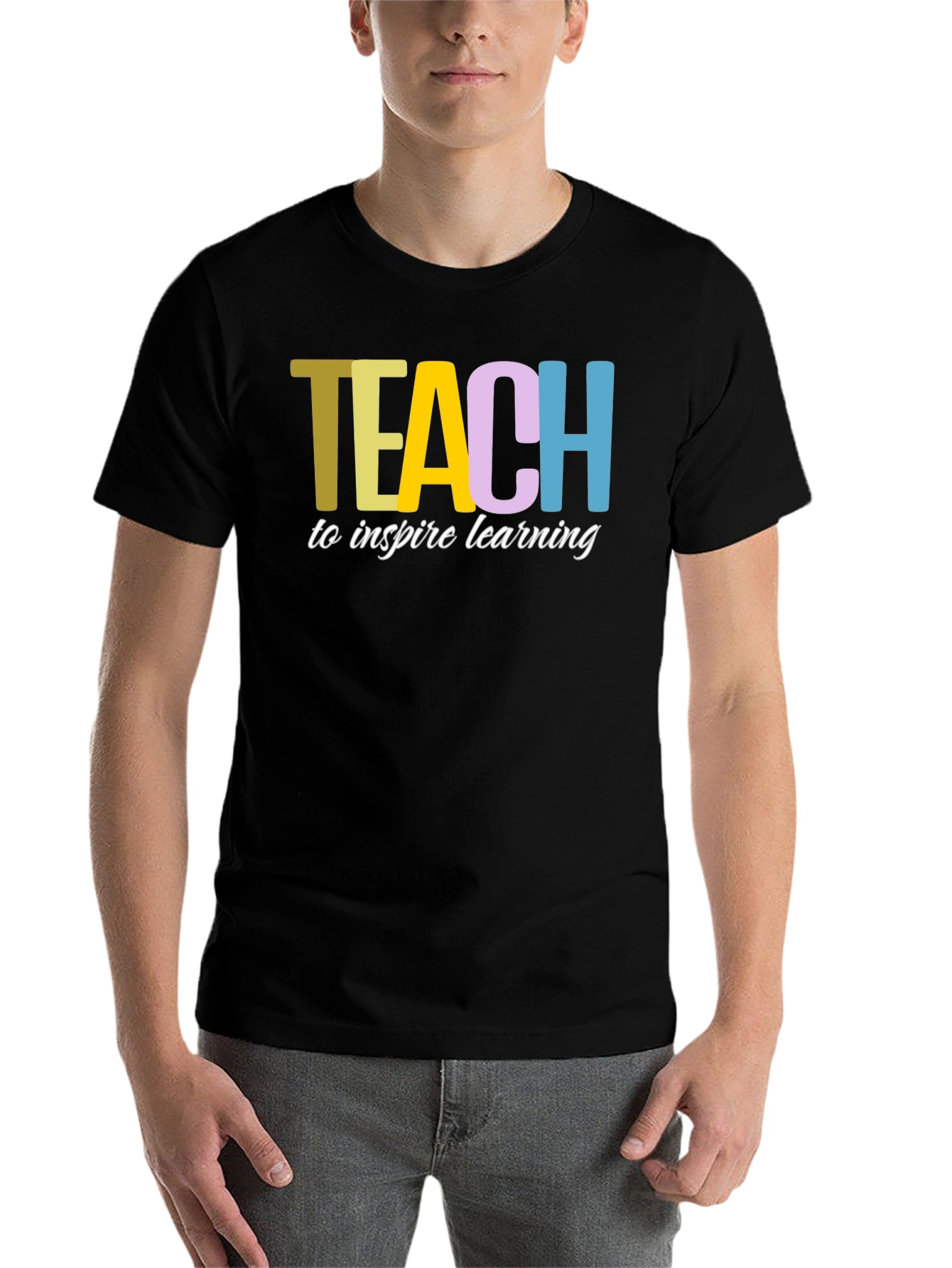 Black Teach to Inspire Learning Black Cotton T-Shirt view 7