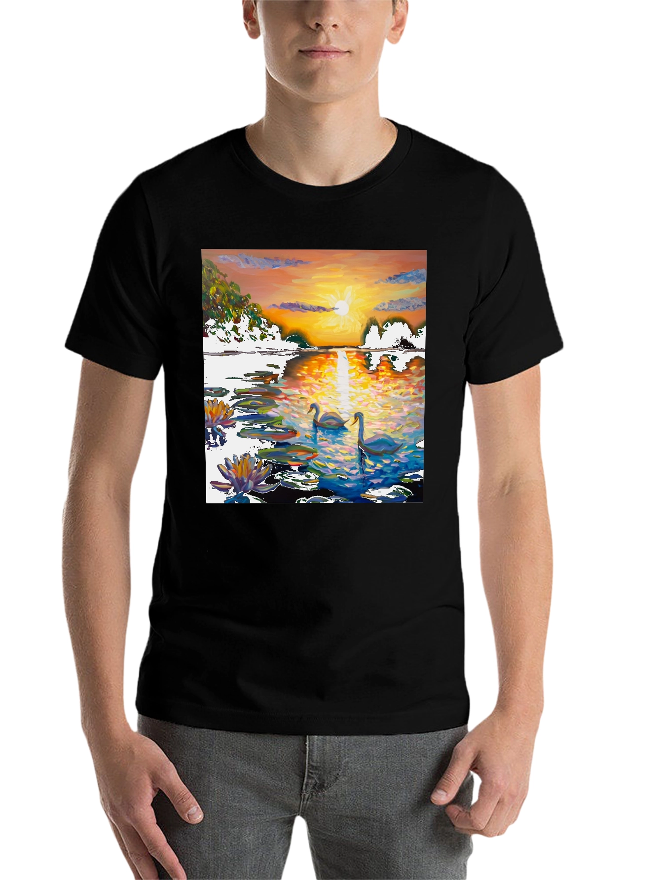 Black Swan Sunset Art T-Shirt view 7