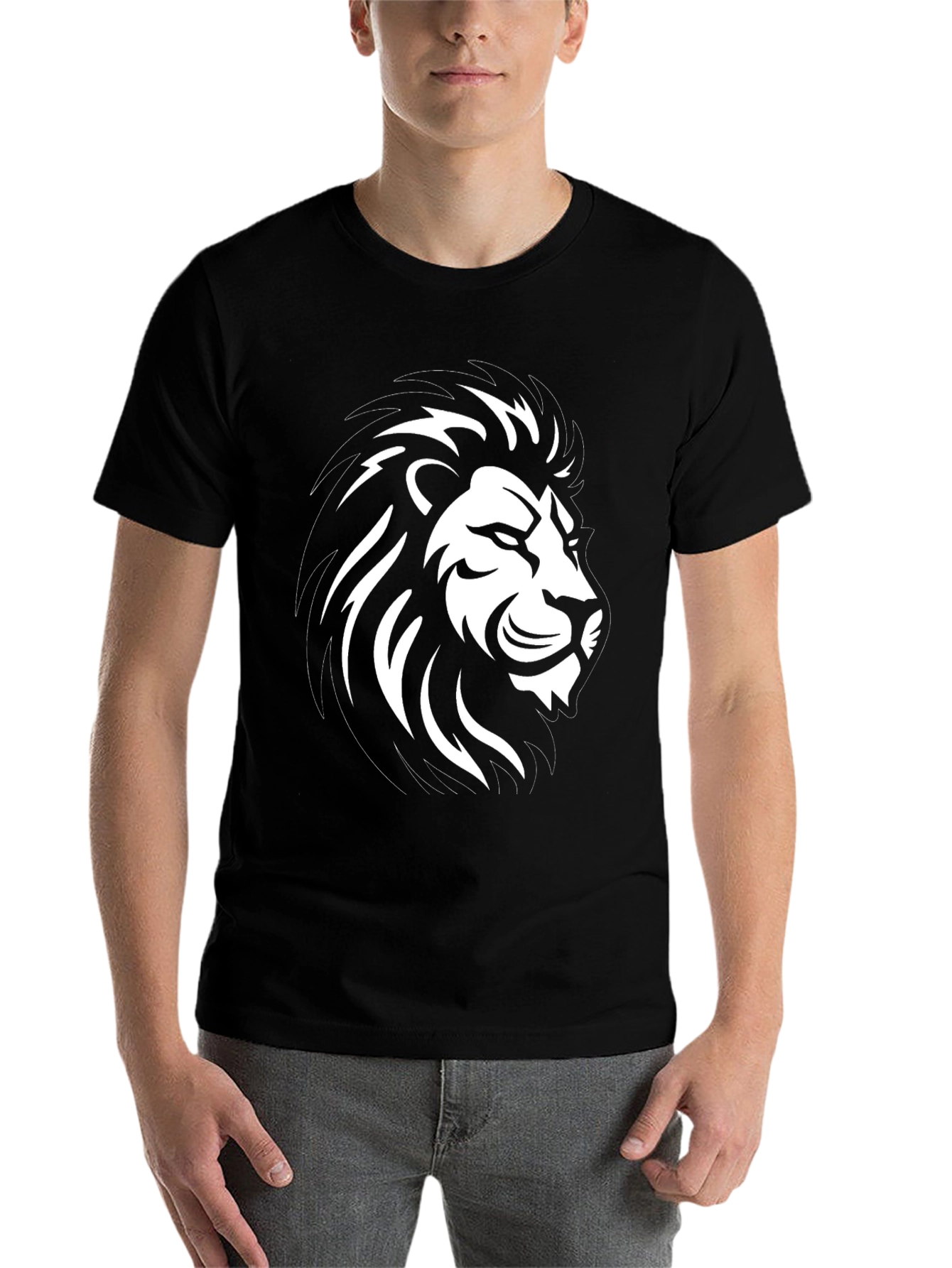 Black Lion Graphic Black T-Shirt - Men's Fashion view 7