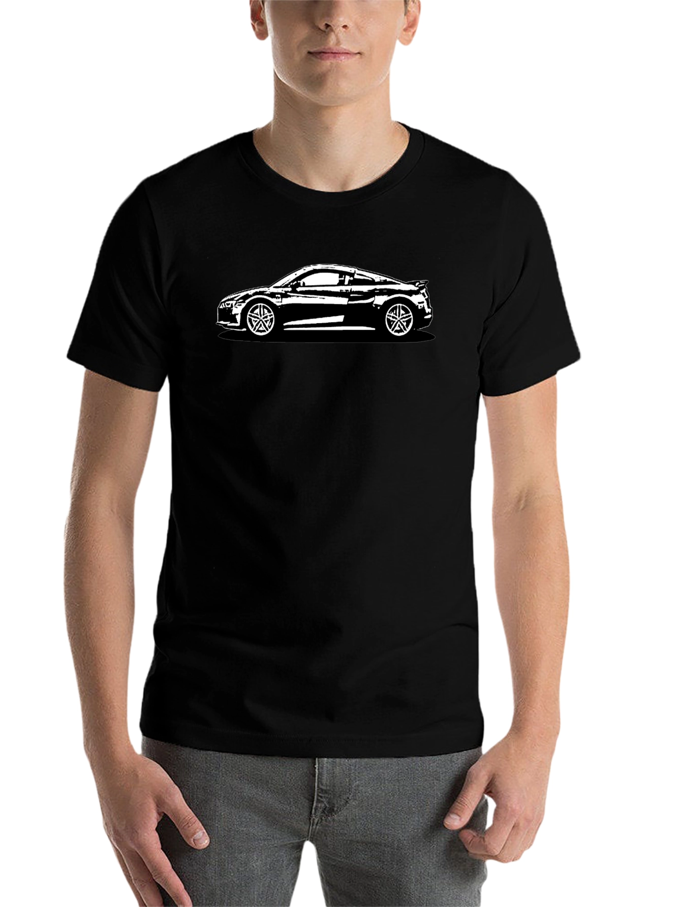 Black R8 Car Graphic Tee - Black Cotton T-Shirt view 7