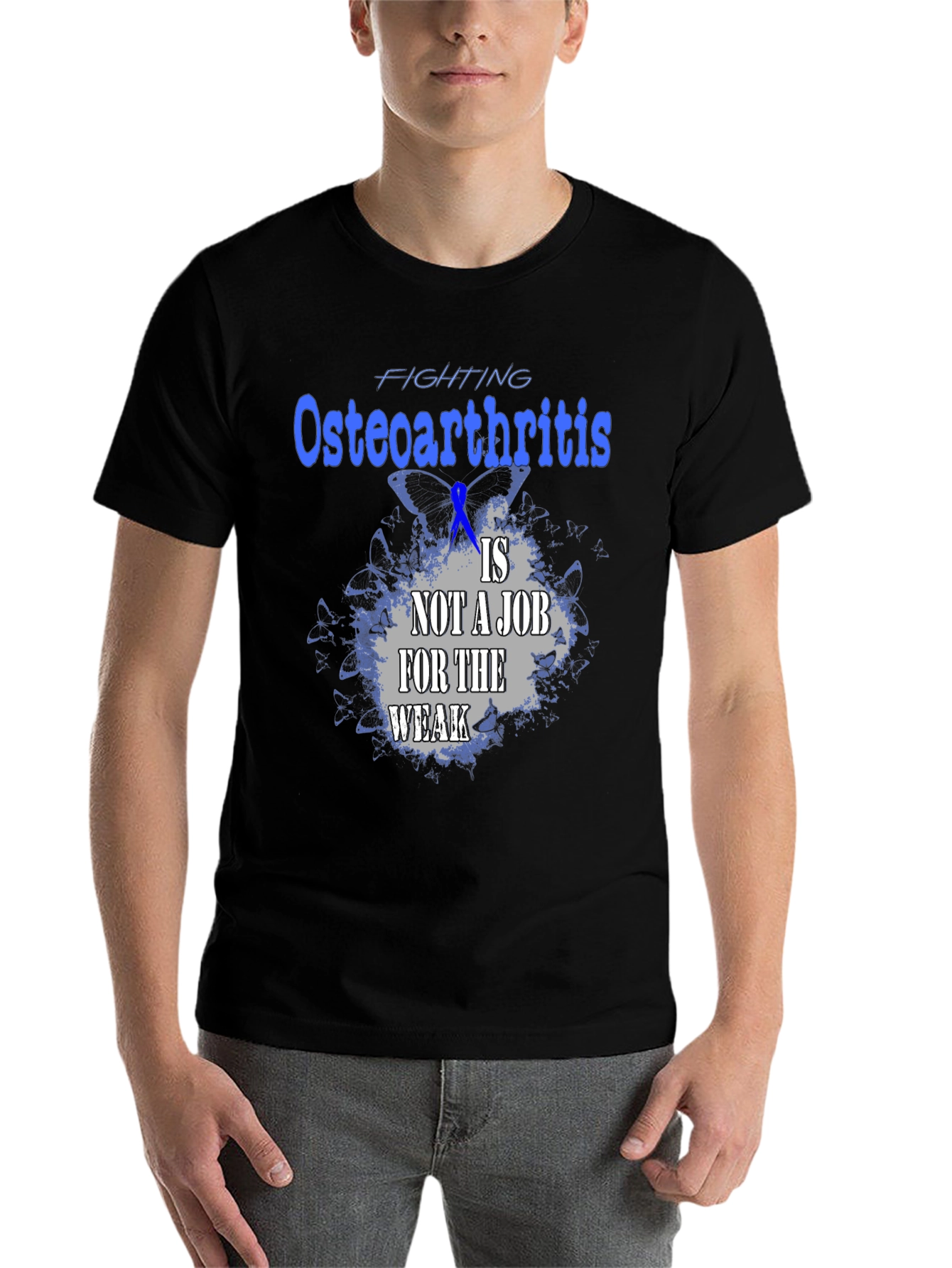 Black Osteoarthritis Awareness T-Shirt - Not A Job For The Weak Tee view 7